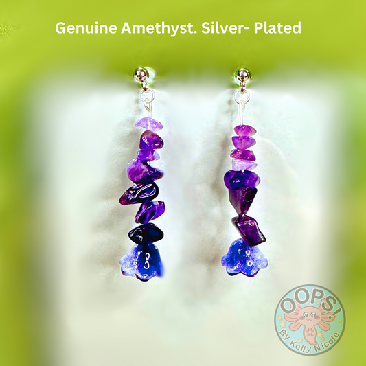 Amethyst drop Floral  earrings with silver plated -plated hypoallergenic posts. Lightweight and  perfect for home, work, party or memorable Gift.002 Shop online today to get yours at HTTPS://OOPSBYKELLYNICOLE.COM 