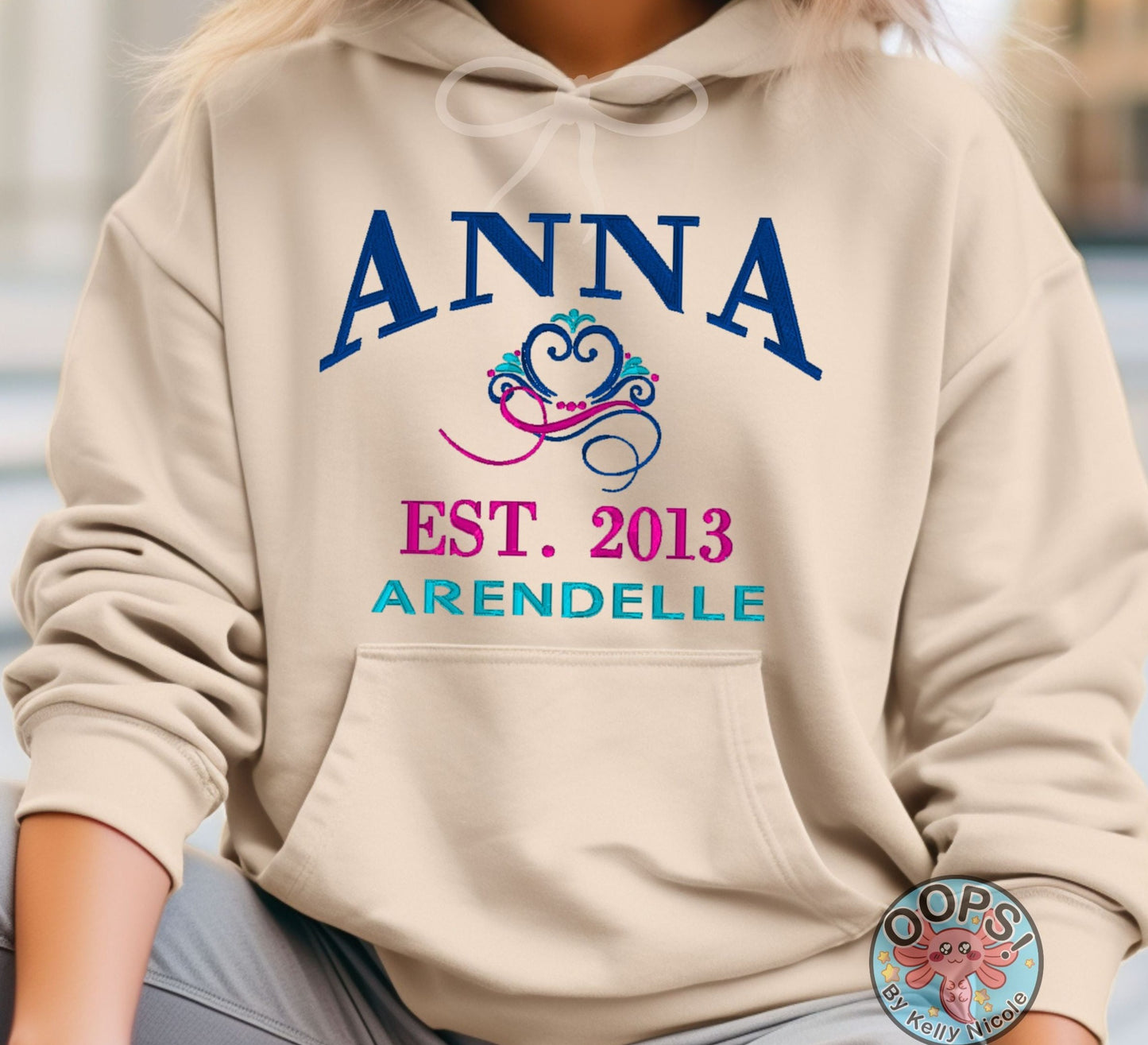 “ANNA”  Disney Princess  Embroidered   Embroidered Heavyweight Unisex Hoodie in SAND.  Shop online today to get yours at HTTPS://OOPSBYKELLYNICOLE.COM 