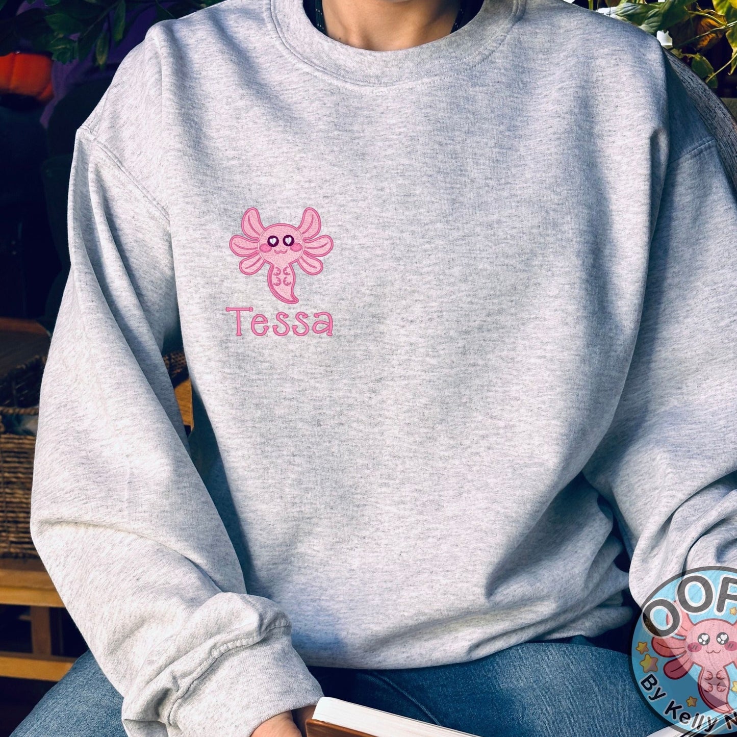 SPUD THE AXOLOTL in pinkEmbroidered Heavyweight Unisex Sweatshirt in ASH  Shop online today to get yours at HTTPS://OOPSBYKELLYNICOLE.COM