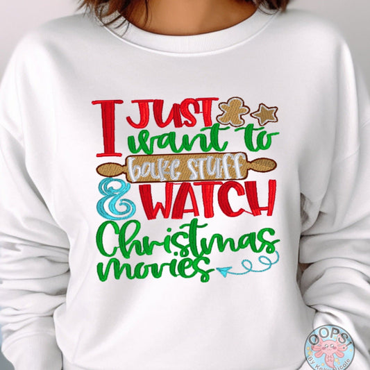 “BAKE AND WATCH CHRISTMAS MOVIES” Embroidered Heavyweight Unisex Sweatshirt in WHITE  Shop online today to get yours at HTTPS://OOPSBYKELLYNICOLE.COM 