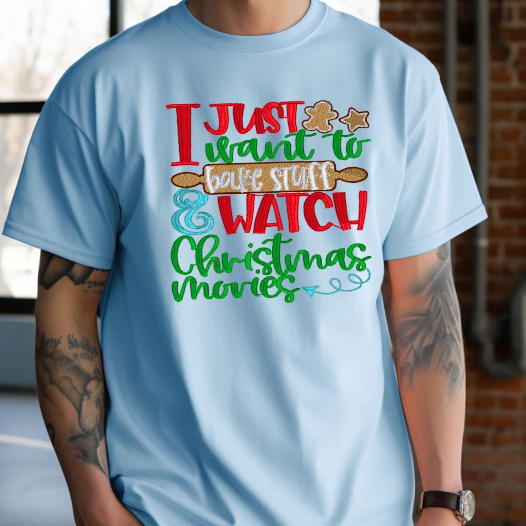 “BAKE AND WATCH CHRISTMAS MOVIES” Embroidered Heavyweight Unisex Comfort Colors T-shirt iN BLUE Shop online today to get yours at HTTPS://OOPSBYKELLYNICOLE.COM 