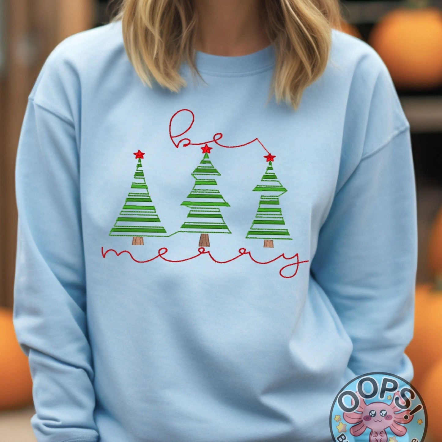  "Be Merry" Festive Holiday Tree  Embroidered Heavyweight Unisex Sweatshirt in BLUE  Shop online today to get yours at HTTPS://OOPSBYKELLYNICOLE.COM 