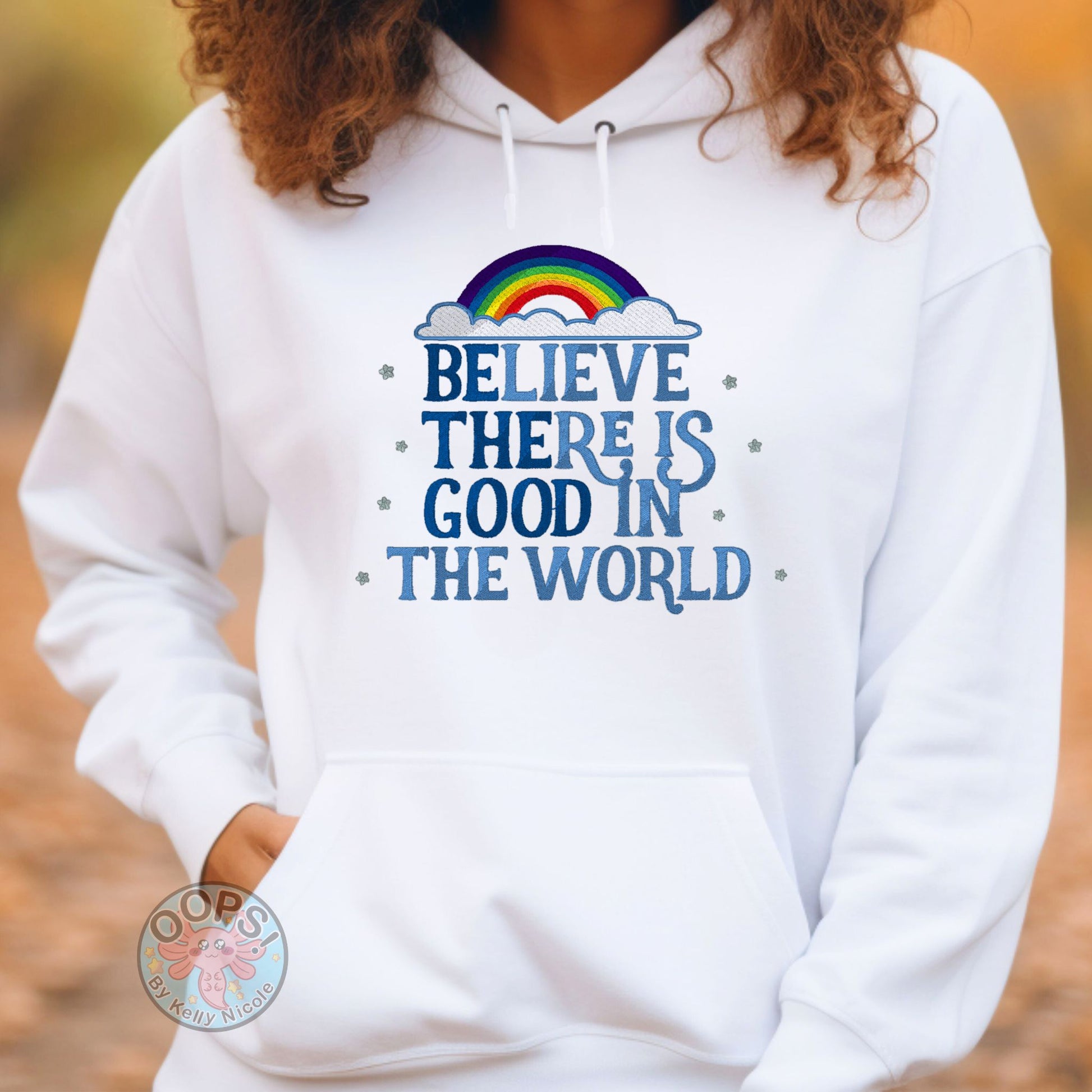 Embroidered “Be the Good” Inspirational Unisex Sweatshirt Hoodie  in White.  Order yours today at https://oopsbykellynicole.com.