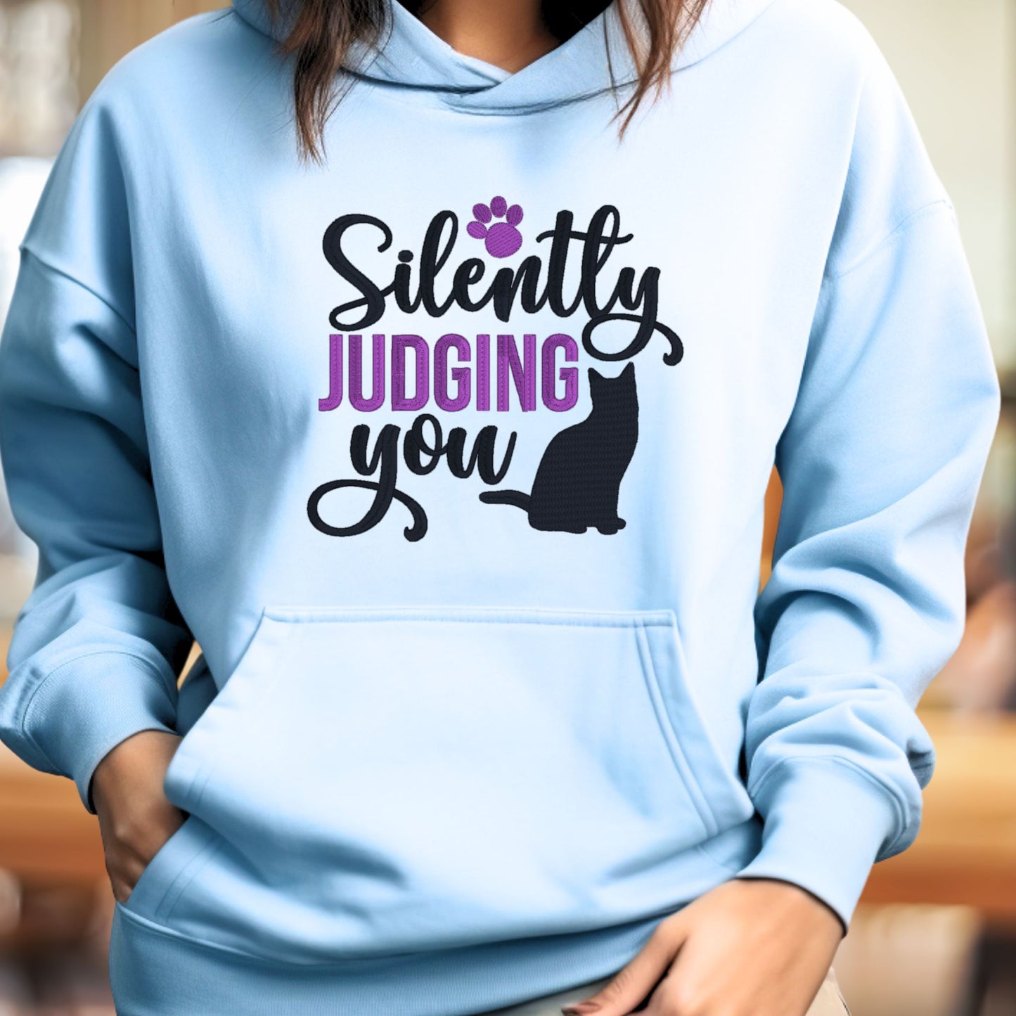 Embroidered "Silently Judging You" Cat Lover Unisex Pullover