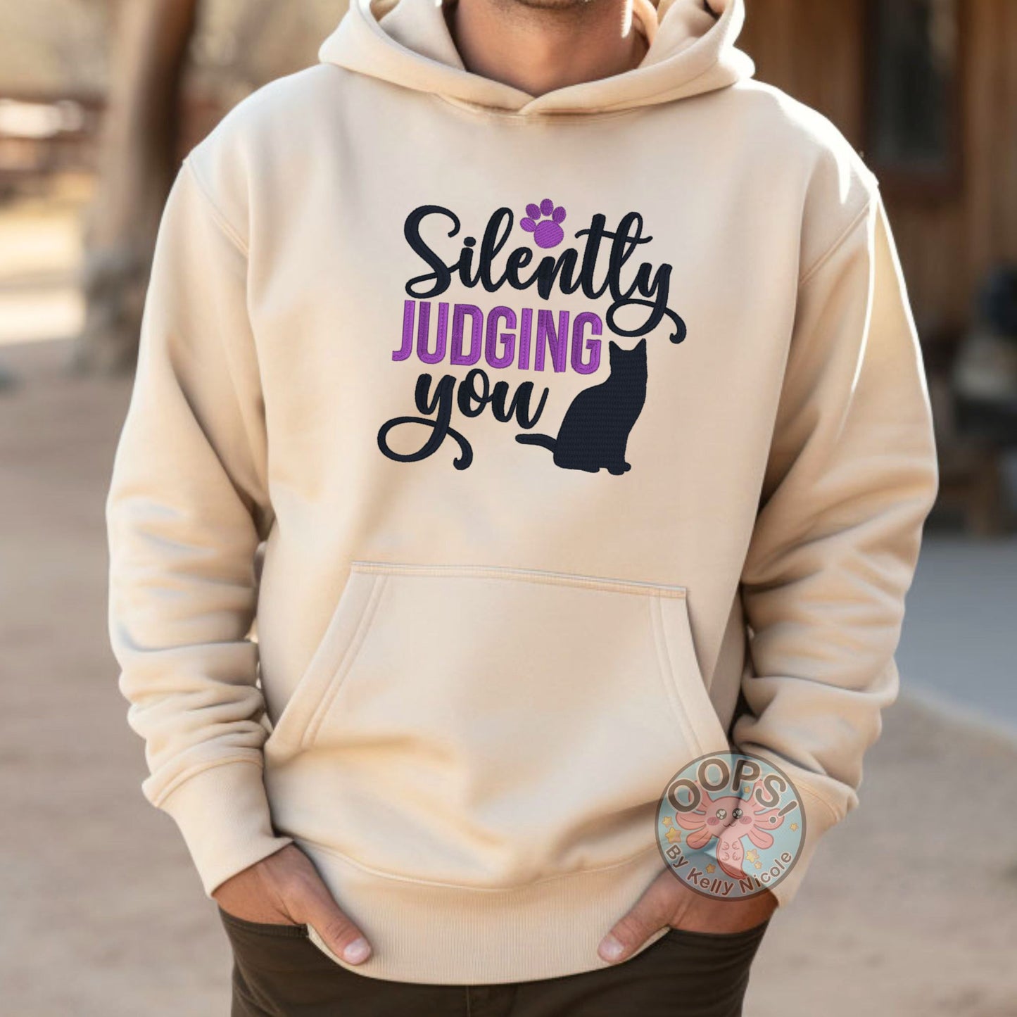 Embroidered "Silently Judging You" Cat Lover Unisex Pullover