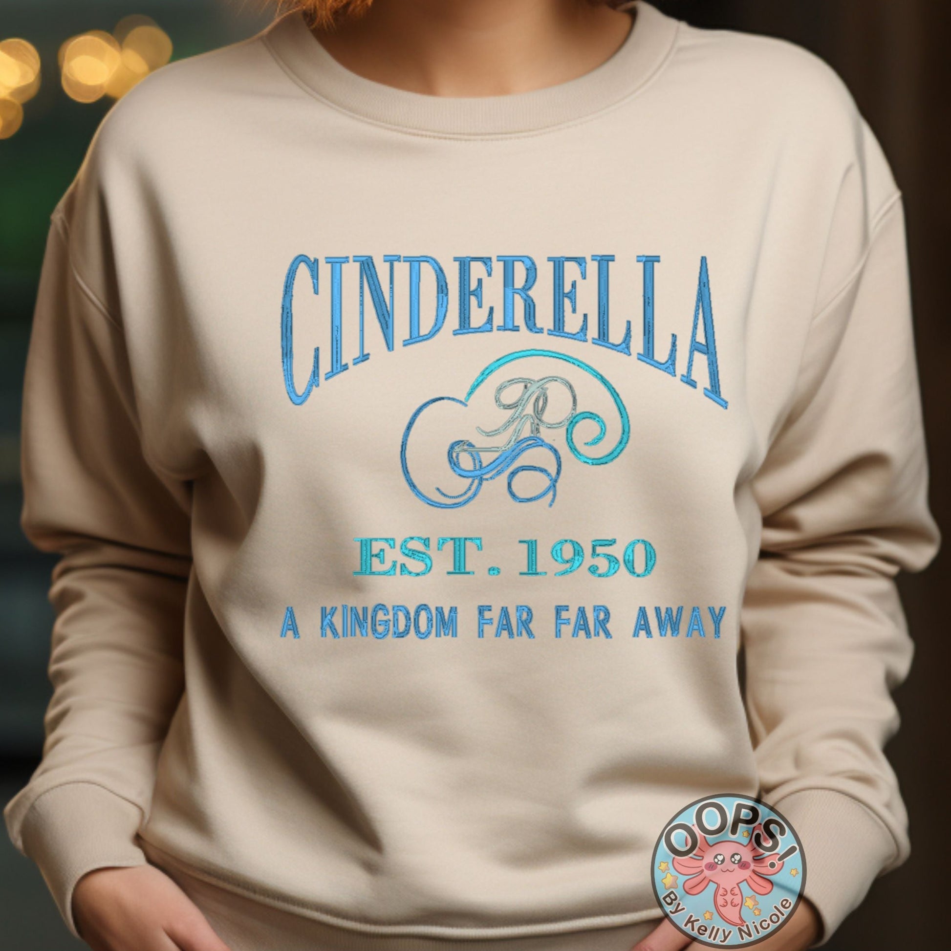 “Cinderella”  Disney Princess  Embroidered  Heavyweight Unisex Sweatshirt in SAND.  Shop online today to get yours at HTTPS://OOPSBYKELLYNICOLE.COM 