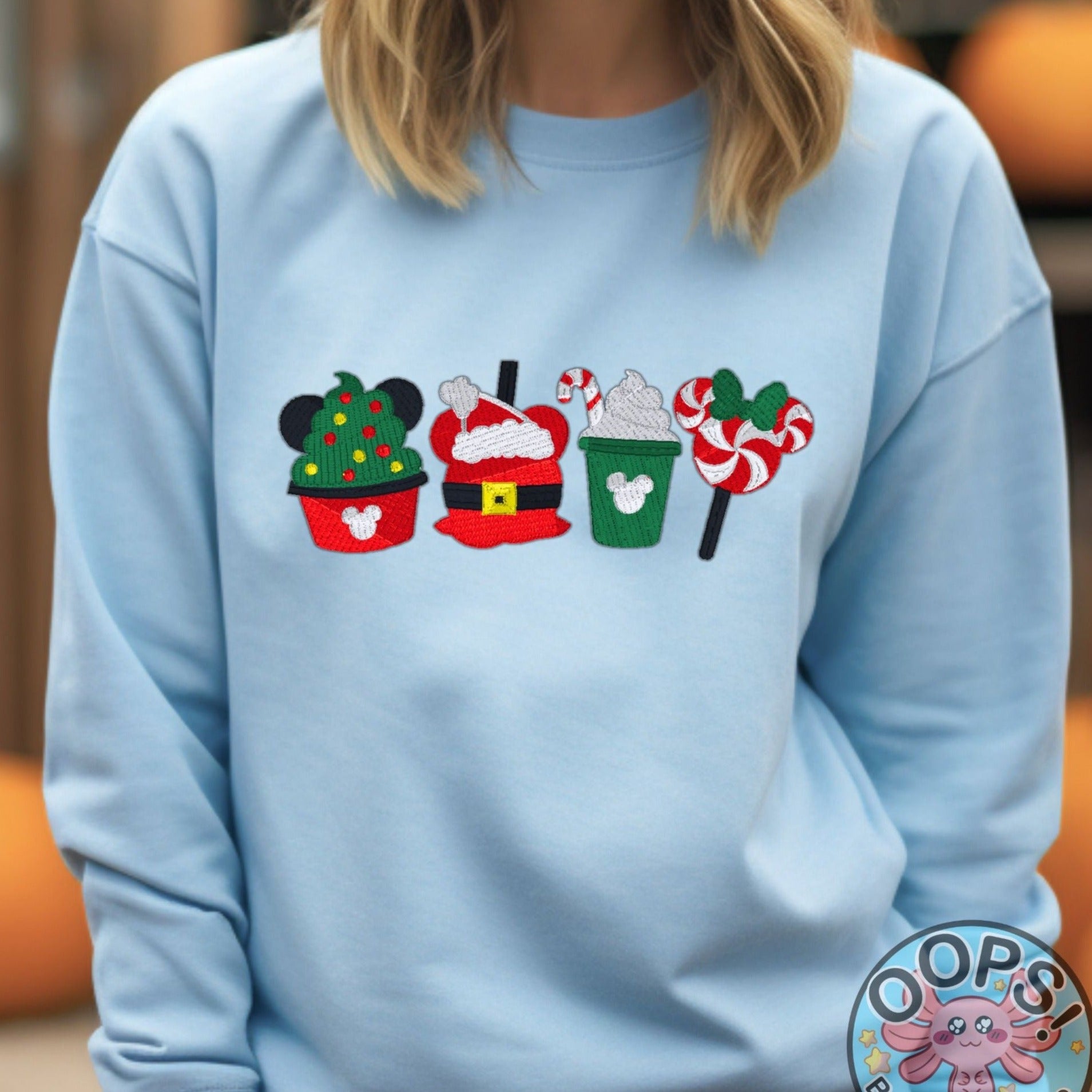 DISNEY Holiday Snacks Embroidered Heavyweight Unisex Sweatshirt in BLUE.  Shop online today to get yours at HTTPS://OOPSBYKELLYNICOLE.COM 