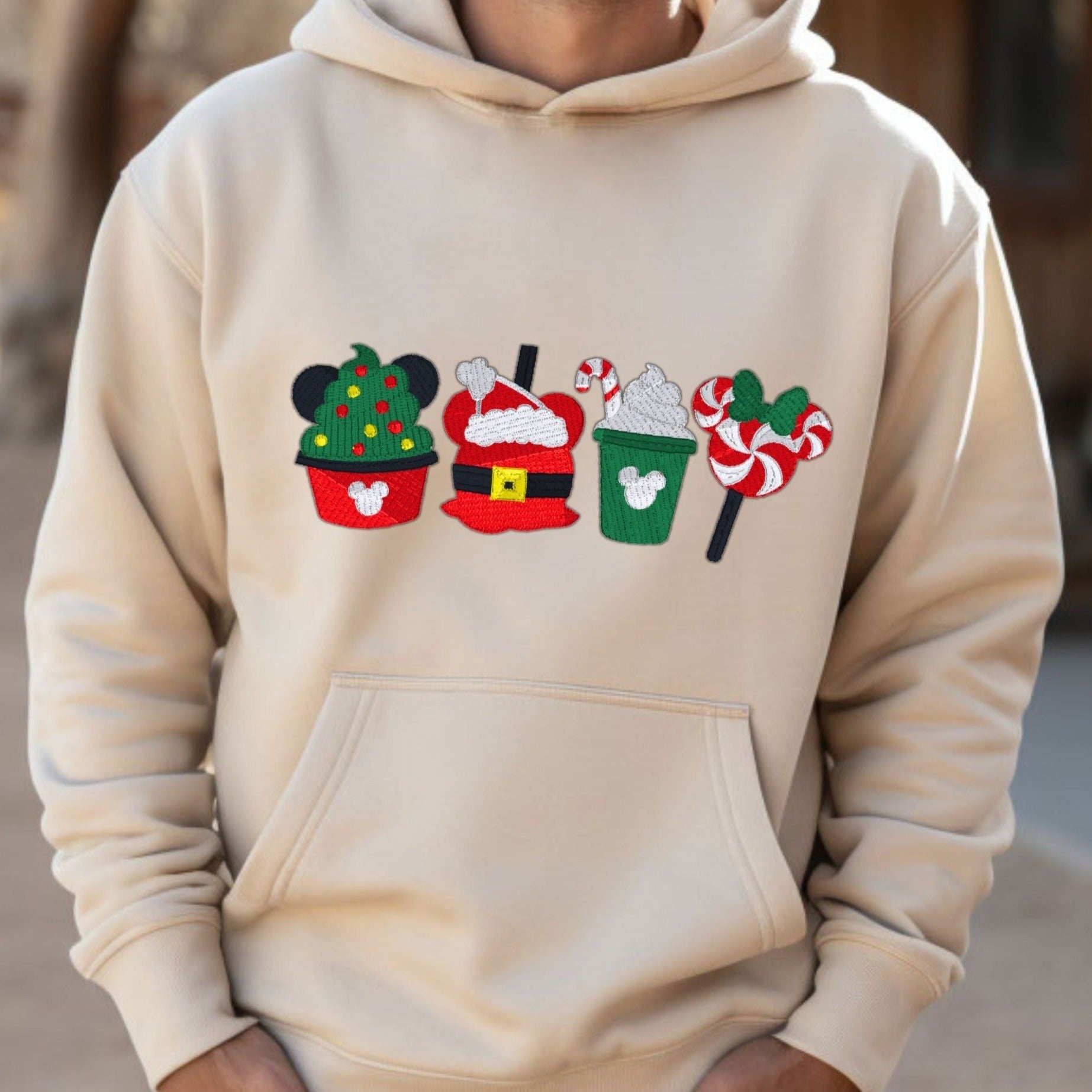 DISNEY Holiday Snacks Embroidered Heavyweight Unisex Hoodie in sand.  Shop online today to get yours at HTTPS://OOPSBYKELLYNICOLE.COM 