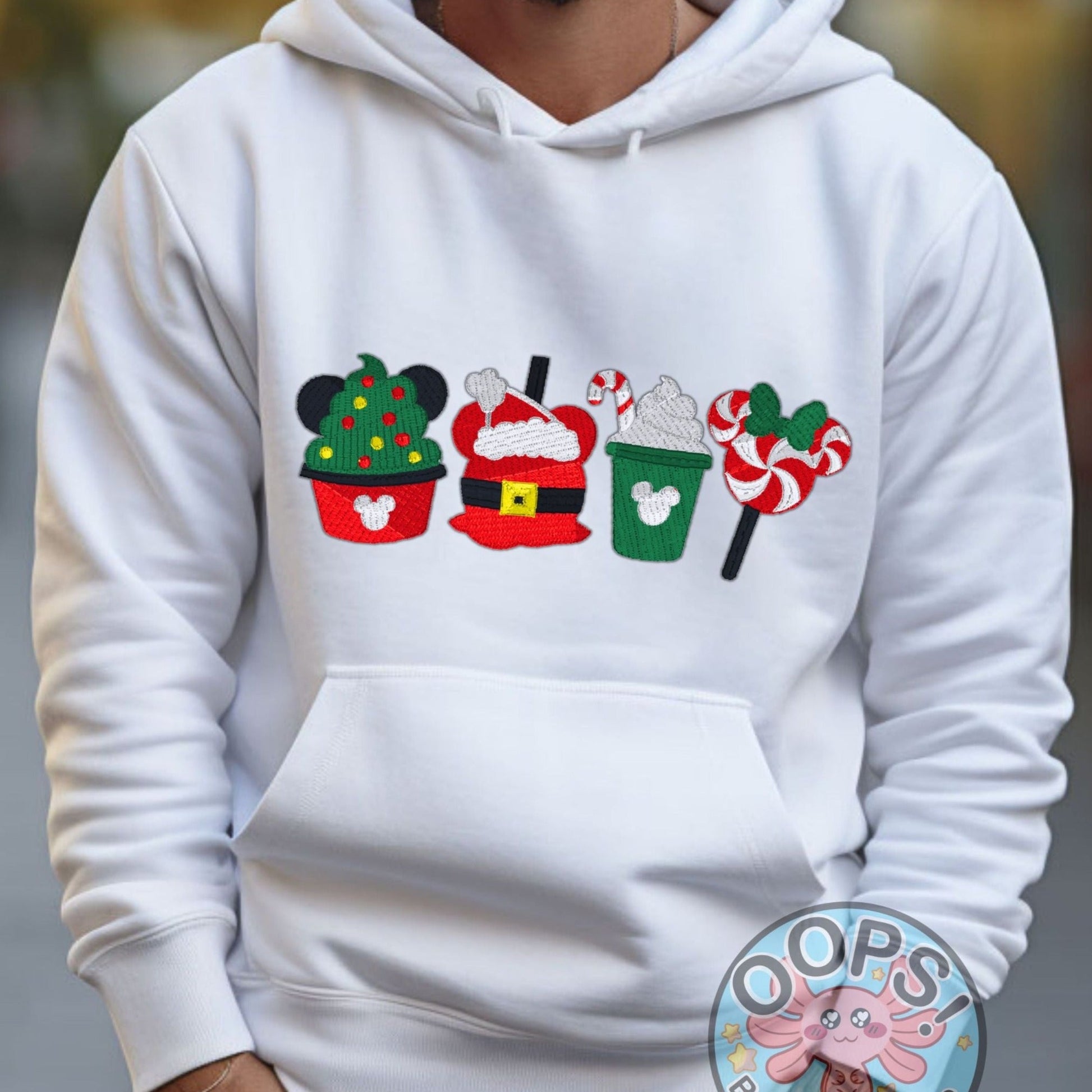 DISNEY Holiday Snacks Embroidered Heavyweight Unisex Hoodie in WHITE.  Shop online today to get yours at HTTPS://OOPSBYKELLYNICOLE.COM 