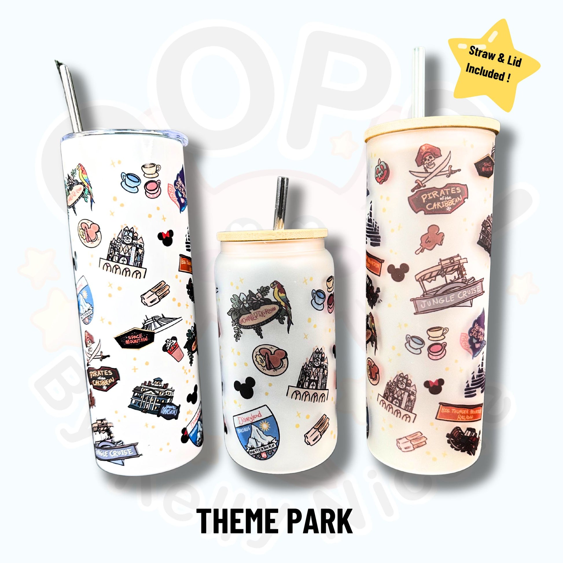 Disney Theme Park inspired FROSTED GLASS or INSULATED STAINLESS STEEL Sublimation TUMBLERS in 16 oz or 20 oz. Lid and Straw Included. Shop online today to get yours at HTTPS://OOPSBYKELLYNICOLE.COM