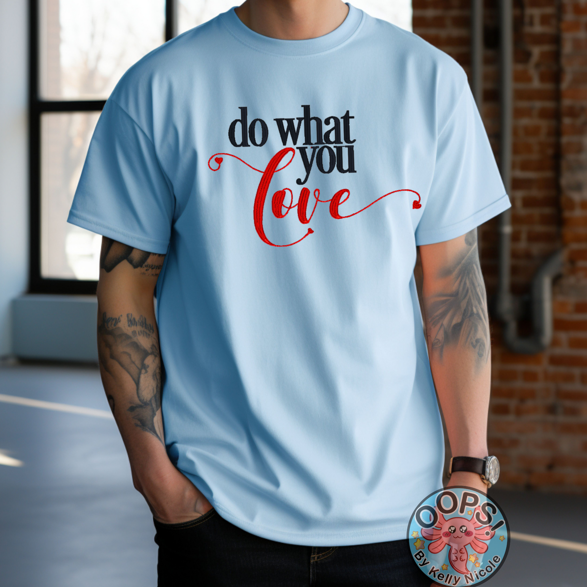 “DO WHAT YOU LOVE”  Inspirational Embroidered Fandom Heavyweight Unisex Comfort Colors T-shirt iN BLUE. Shop online today to get yours at HTTPS://OOPSBYKELLYNICOLE.COM 