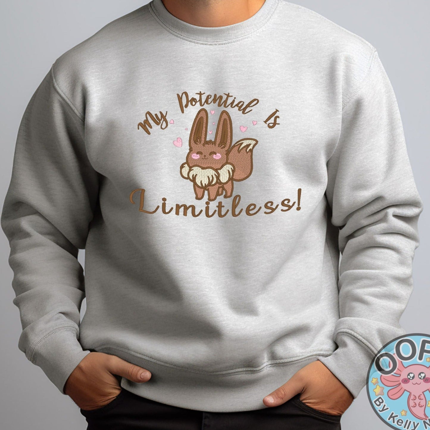  Pokemon Go Eevee-lution Shirt.  “My potential is Limited” Embroidered Evee heavyweight unisex Sweatshirt in Ash . Order  today at oopsbykellynicole.com