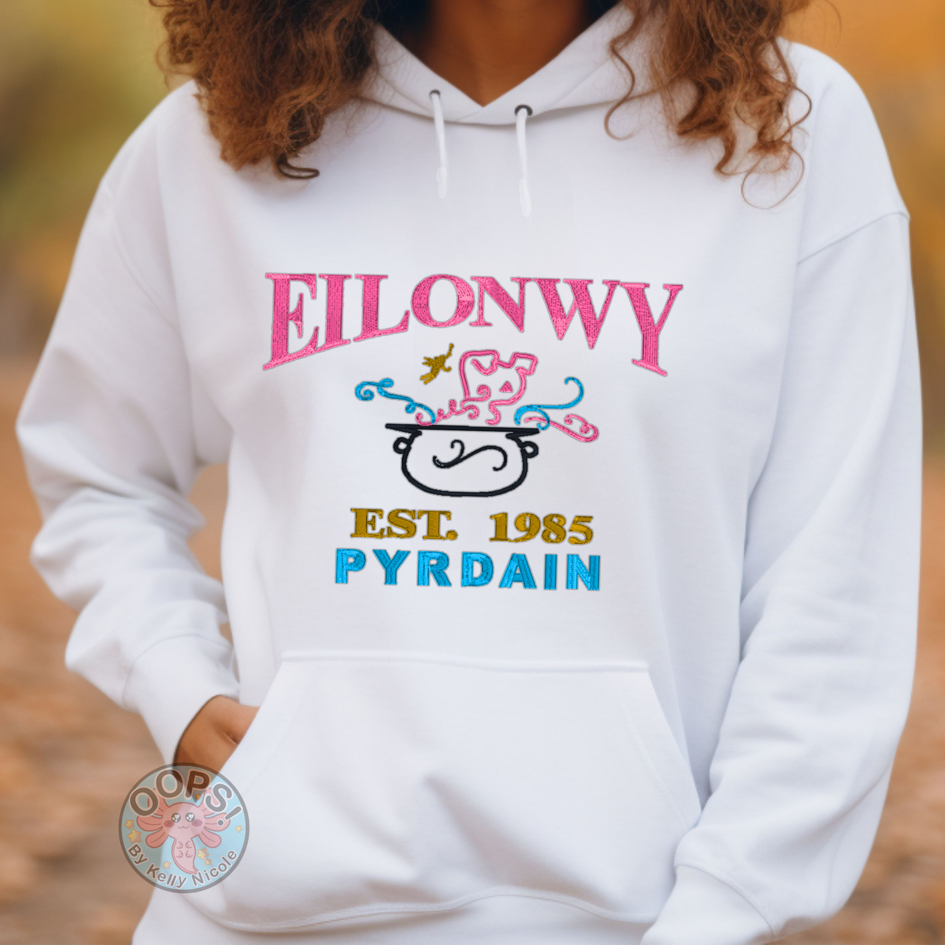 “EILONWY”  Disney Princess  The Black Cauldron,   Embroidered Heavyweight Unisex Hoodie in WHITE.  Shop online today to get yours at HTTPS://OOPSBYKELLYNICOLE.COM 