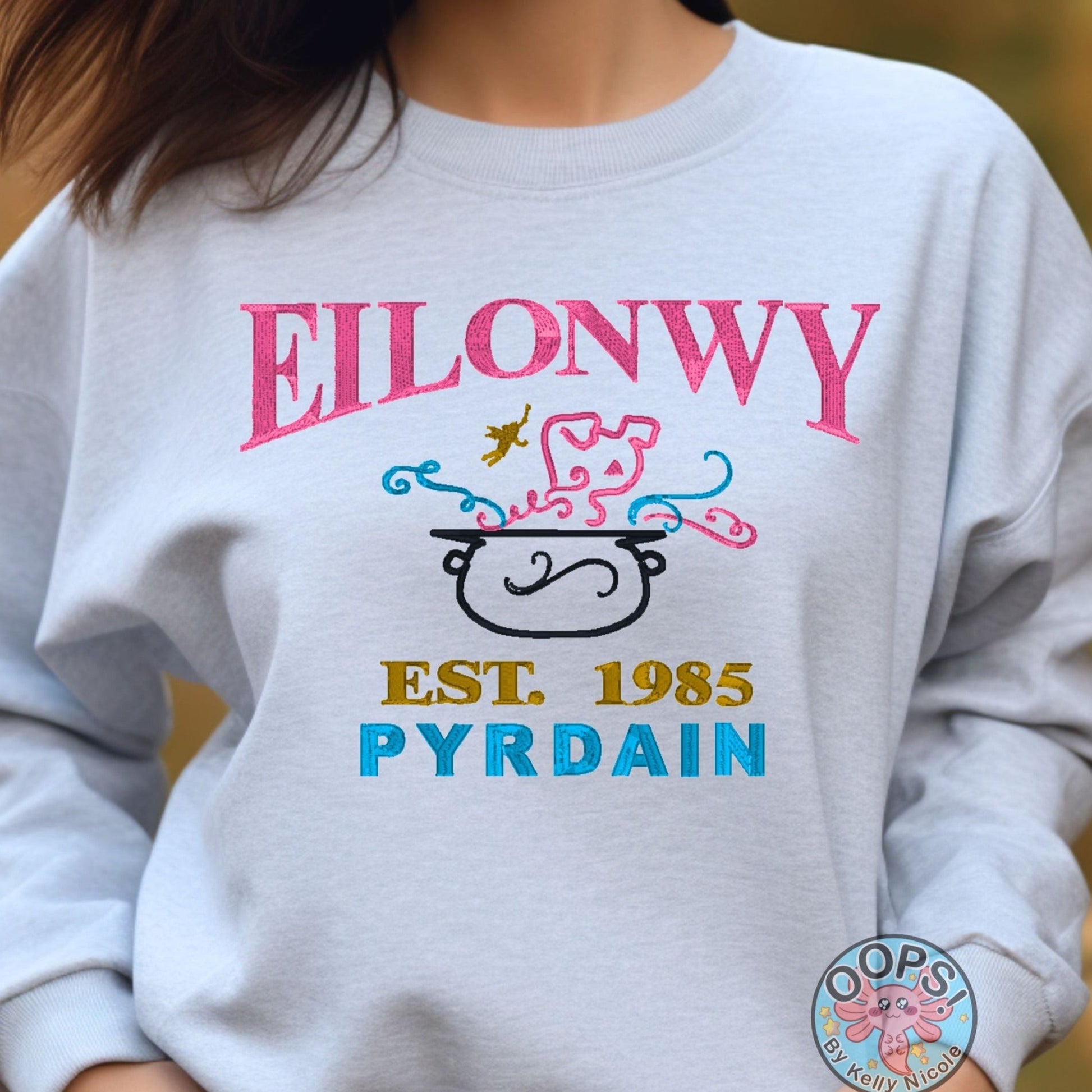 “EILONWY”  Disney Princess  The Black Cauldron,    Embroidered  Heavyweight Unisex Sweatshirt in ASH.  Shop online today to get yours at HTTPS://OOPSBYKELLYNICOLE.COM 