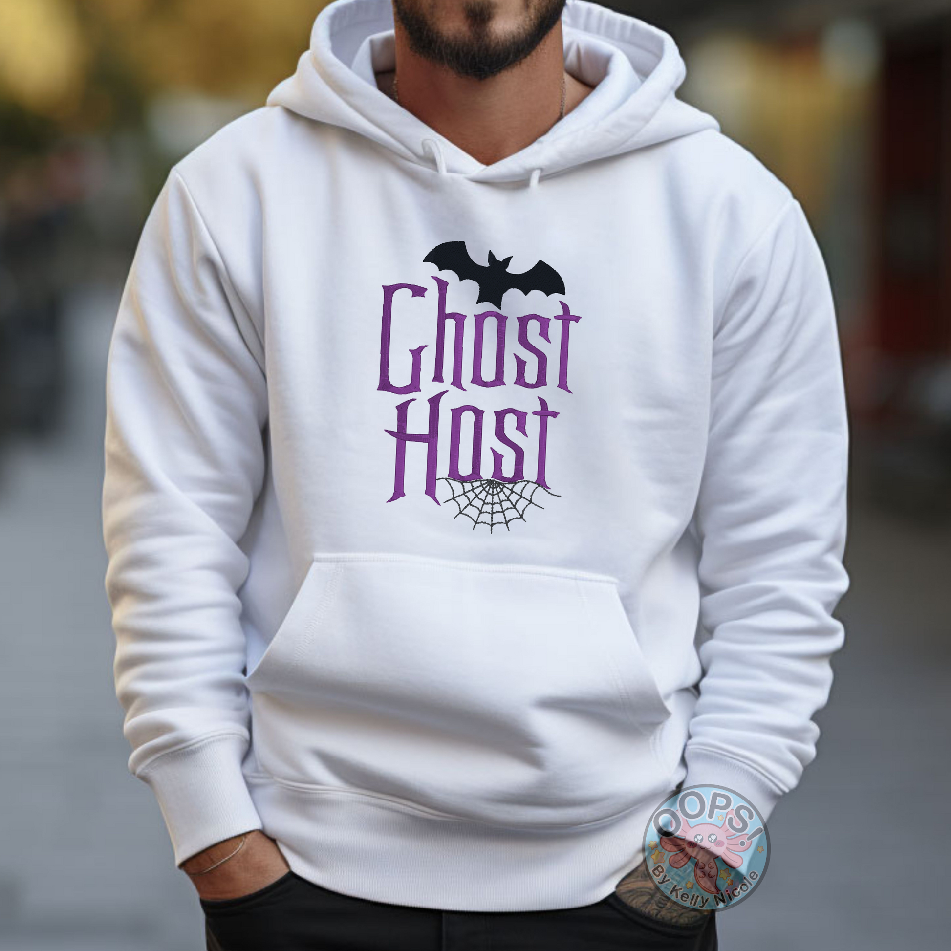 GHOST HOST Disney “Haunted Mansion” Embroidered Fandom Embroidered Heavyweight Unisex Hoodie in White.  Shop online today to get yours at HTTPS://OOPSBYKELLYNICOLE.COM 