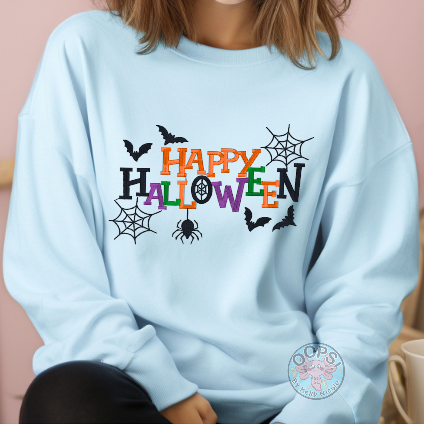 "Happy Halloween"  Embroidered Heavyweight Unisex Sweatshirt in BLUE  Shop online today to get yours at HTTPS://OOPSBYKELLYNICOLE.COM 