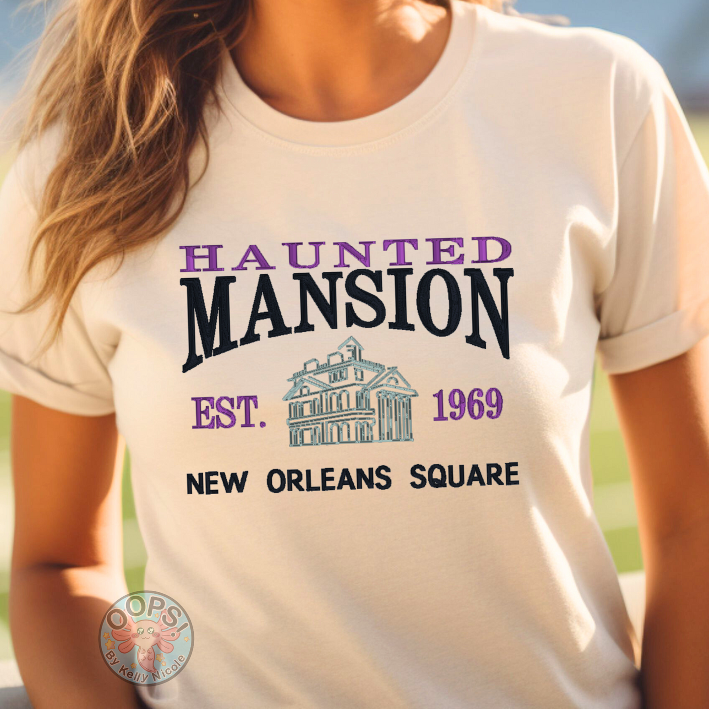 Disney “Haunted Mansion” Embroidered Fandom Shirt. Embroidered Heavyweight Unisex Comfort Colors T-shirt  in Sand. Shop online today to get yours at HTTPS://OOPSBYKELLYNICOLE.COM