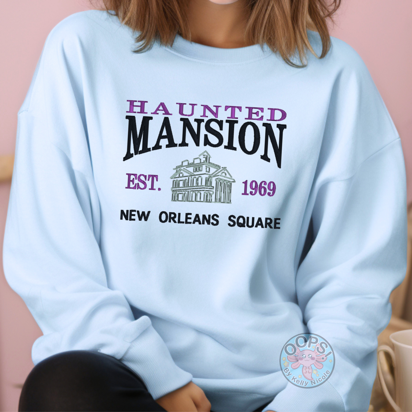 Disney “Haunted Mansion” Embroidered Fandom Shirt. Heavyweight Unisex Sweatshirt in Blue.  Shop online today to get yours at HTTPS://OOPSBYKELLYNICOLE.COM 