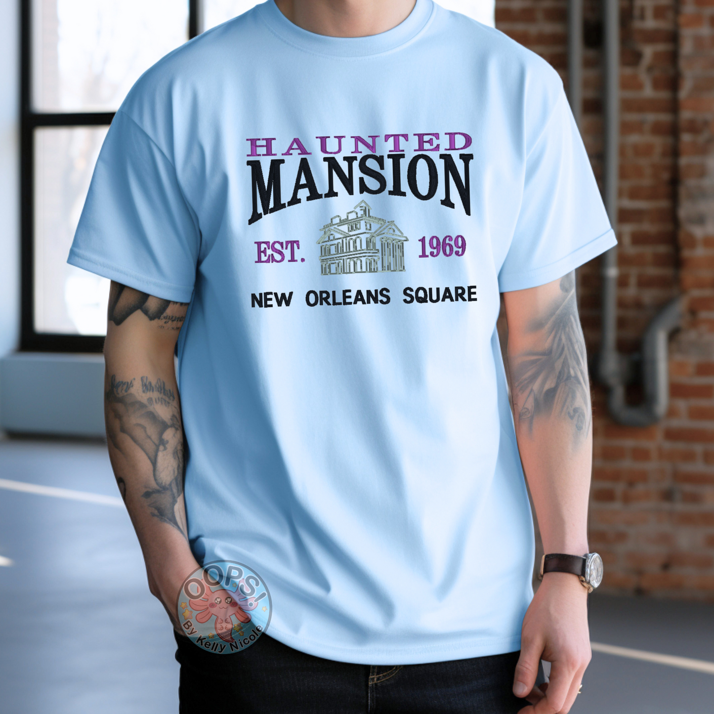 Disney “Haunted Mansion” Embroidered Fandom Shirt. Embroidered Heavyweight Unisex Comfort Colors T-shirt  in Blue. Shop online today to get yours at HTTPS://OOPSBYKELLYNICOLE.COM