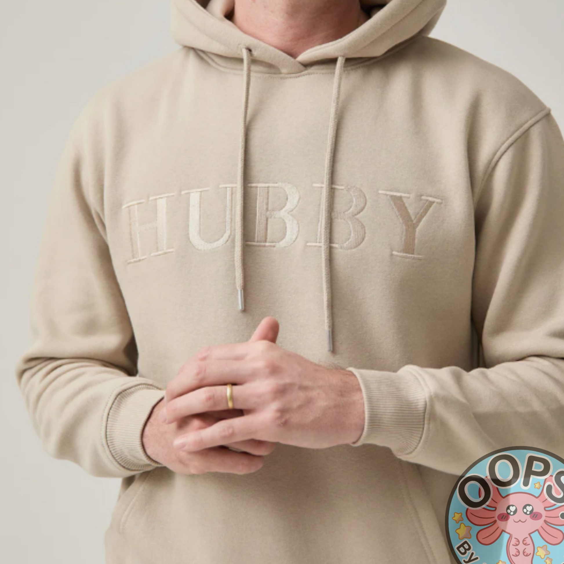 “HUBBY” Embroidered Heavyweight Unisex Hoodie in SAND  Shop online today to get yours at HTTPS://OOPSBYKELLYNICOLE.COM 