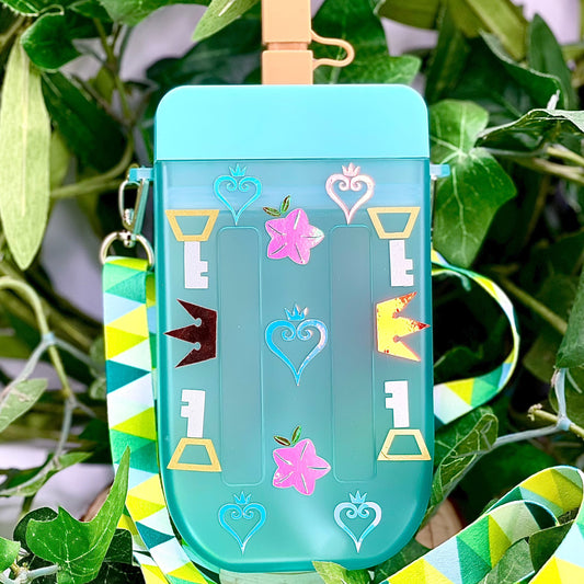 Disney Kingdom Hearts  Wearable Water bottle for 10 oz beverage with lid and straw.   BPA Free, Refillable & customized Perfect for a day out, hands-free use, vacation and Personalized Gift. Shop online today to get yours at HTTPS://OOPSBYKELLYNICOLE.COM