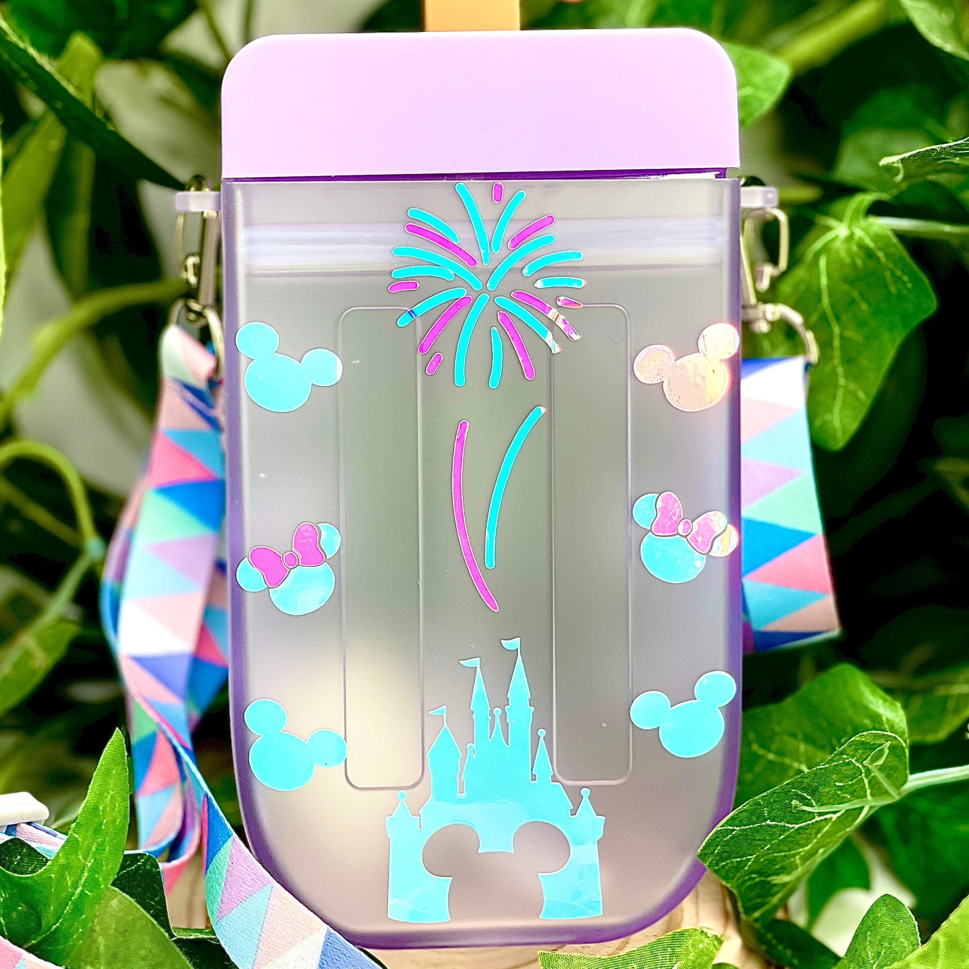 Disney Theme  Wearable Water bottle for 10 oz beverage with lid and straw.  Castle and Mickey design,  BPA Free, Refillable & customized Perfect for a day out, hands-free use, vacation and Personalized Gift. Shop online today to get yours at HTTPS://OOPSBYKELLYNICOLE.COM