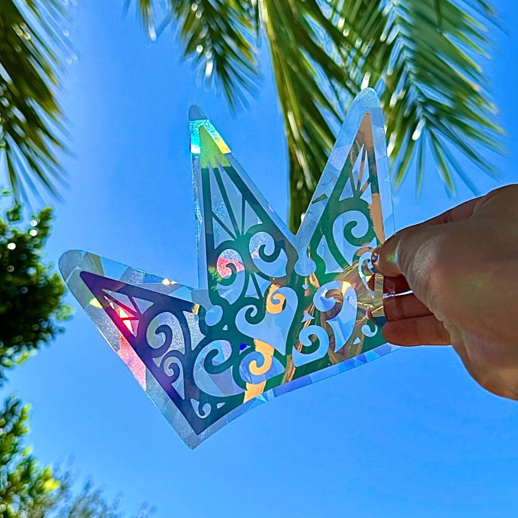 Large Crown/Heart Sun-catcher rainbow maker, crown suncatcher, prism maker, KH decor, window cling, rainbow suncatcher