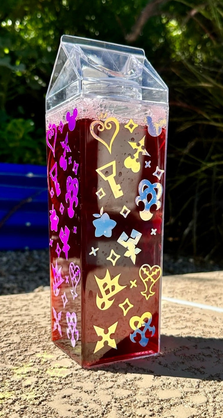 Kingdom hearts BPA-Free Holographic Design 32 oz. refillable Milk Carton Bottle.