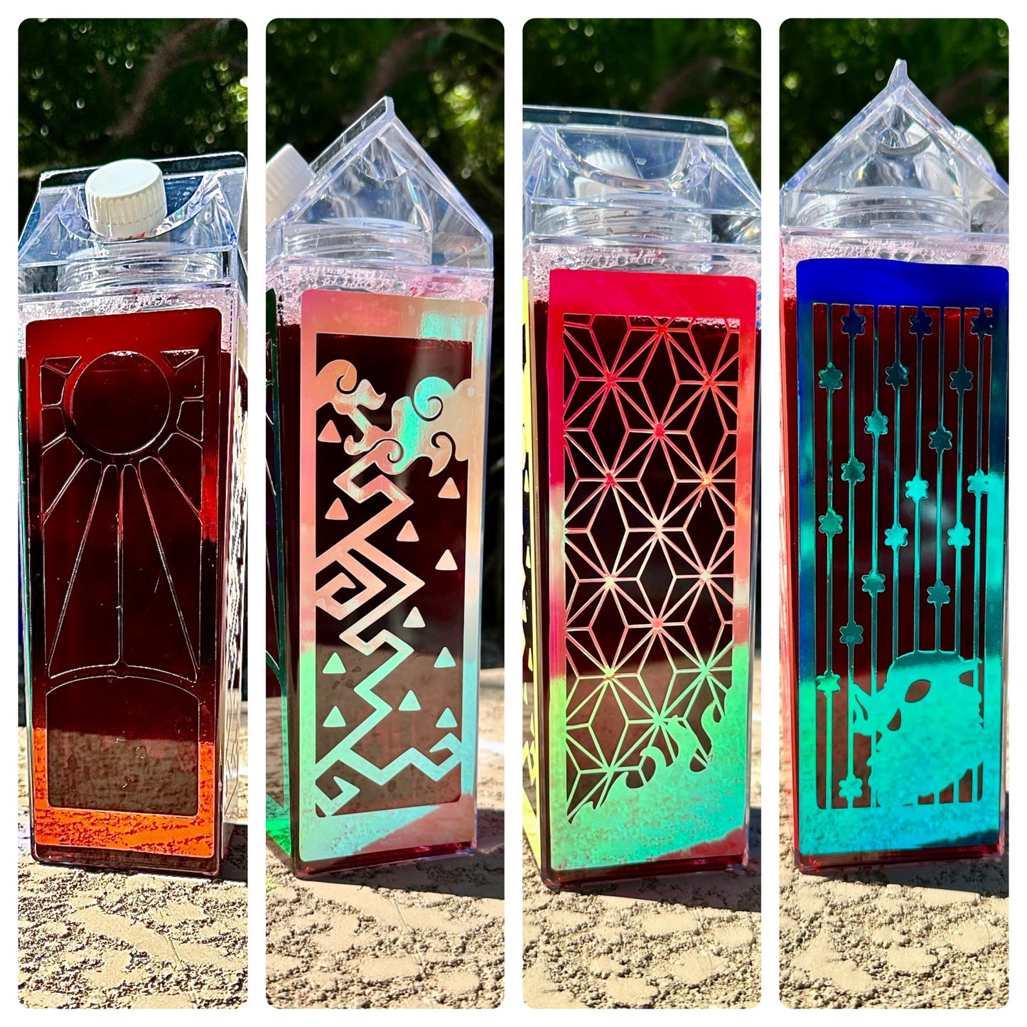 Demon Slayer BPA-Free Holographic Design 32 oz. refillable Milk Carton Bottle.  Shop online today to get yours at HTTPS://OOPSBYKELLYNICOLE.COM