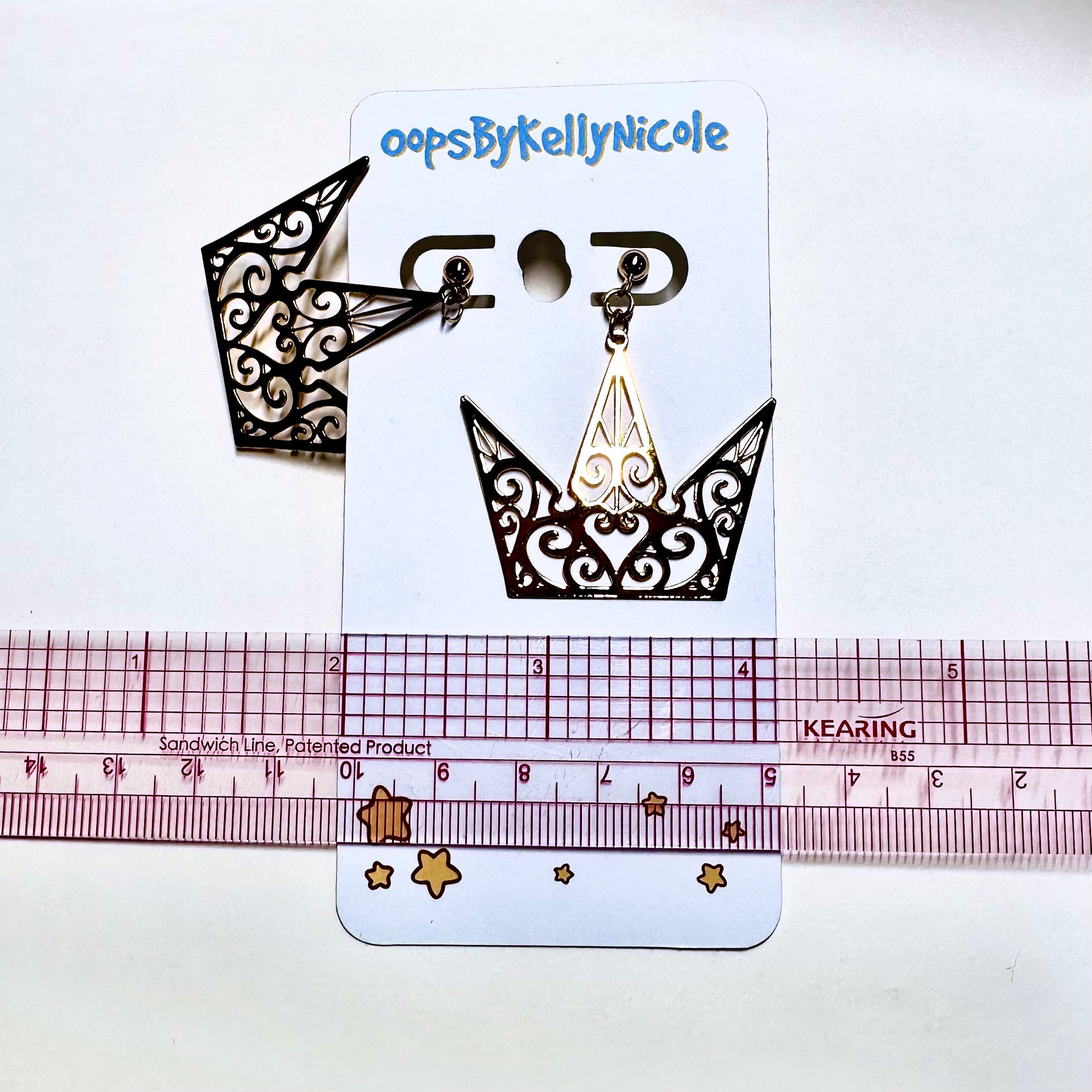 Kingdom Hearts Crown Drop Earrings Custom-design, hypoallergenic, Gold or Silver-plated Posts. Shop online today to get yours at HTTPS://OOPSBYKELLYNICOLE.COM