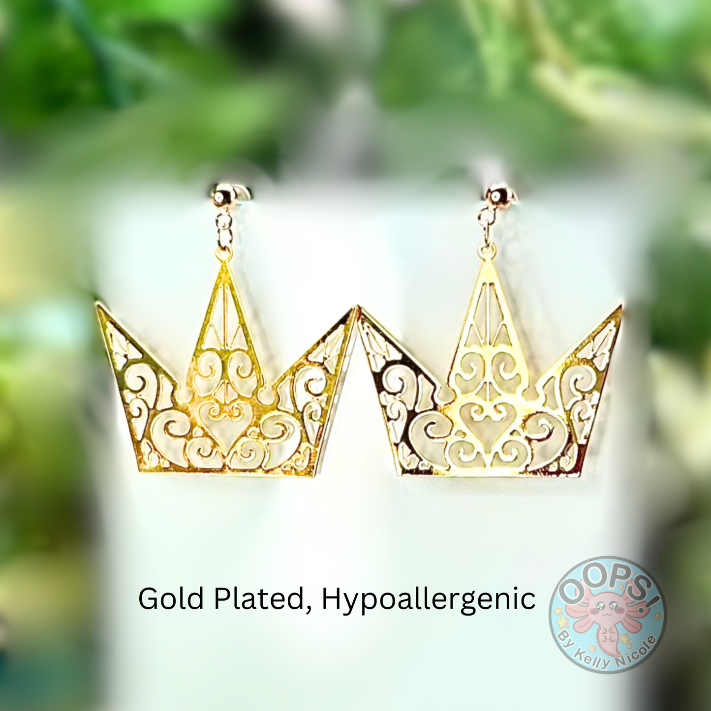 Kingdom Hearts Crown Drop Earrings Custom-design, hypoallergenic, Gold-plated Posts.  Shop online today to get yours at HTTPS://OOPSBYKELLYNICOLE.COM