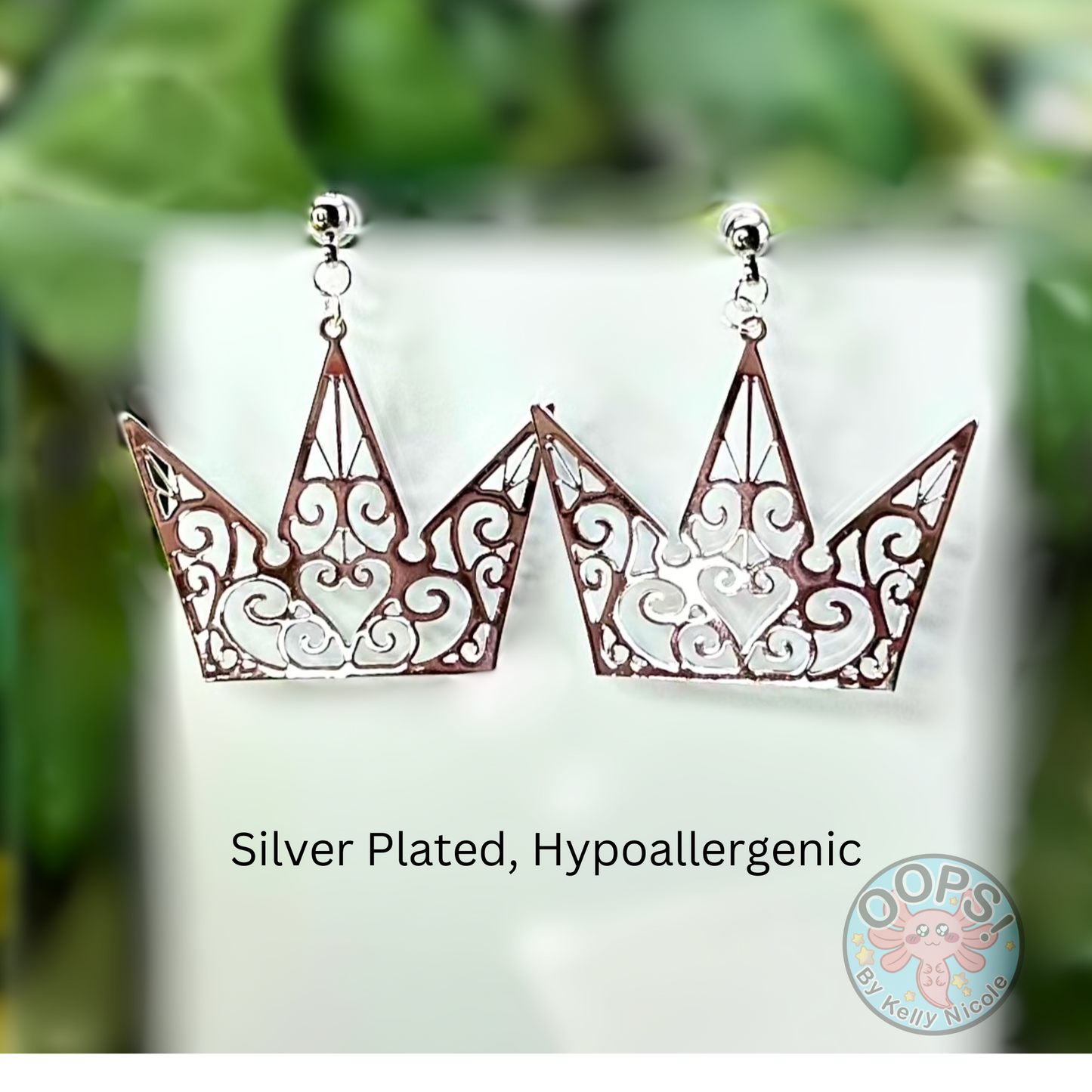 Kingdom Hearts Crown Drop Earrings Custom-design, hypoallergenic, Silver-plated Posts. 002 Shop online today to get yours at HTTPS://OOPSBYKELLYNICOLE.COM