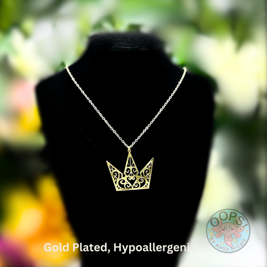 Beautiful Kingdom Hearts Crown Pendant. Choice of Gold or Silver-plated, Custom-designed   with 21" chain. Shop online today to get yours at HTTPS://OOPSBYKELLYNICOLE.COM