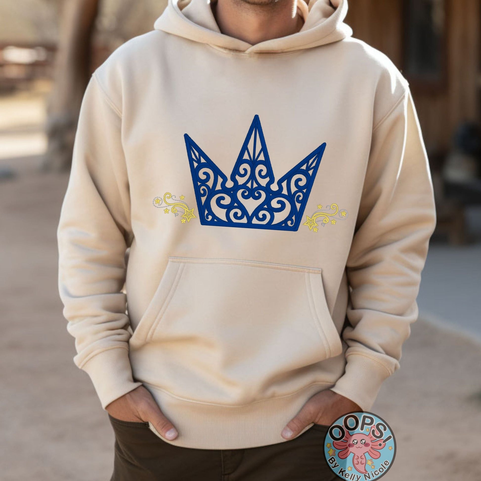 Disney Kingdom Hearts Video Game Crown Shirt.  Embroidered Heavyweight Unisex Hoodie in Sand.  Shop online today to get yours at HTTPS://OOPSBYKELLYNICOLE.COM 