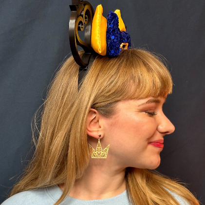 Disney “Kingdom Hearts” Mickey Ears.  Black 3D Ears with KH Blue and gold  and Keyblade.  Custom designed and assembled Mickey Ears.. Back side View.. Shop online today to get yours at HTTPS://OOPSBYKELLYNICOLE.COM