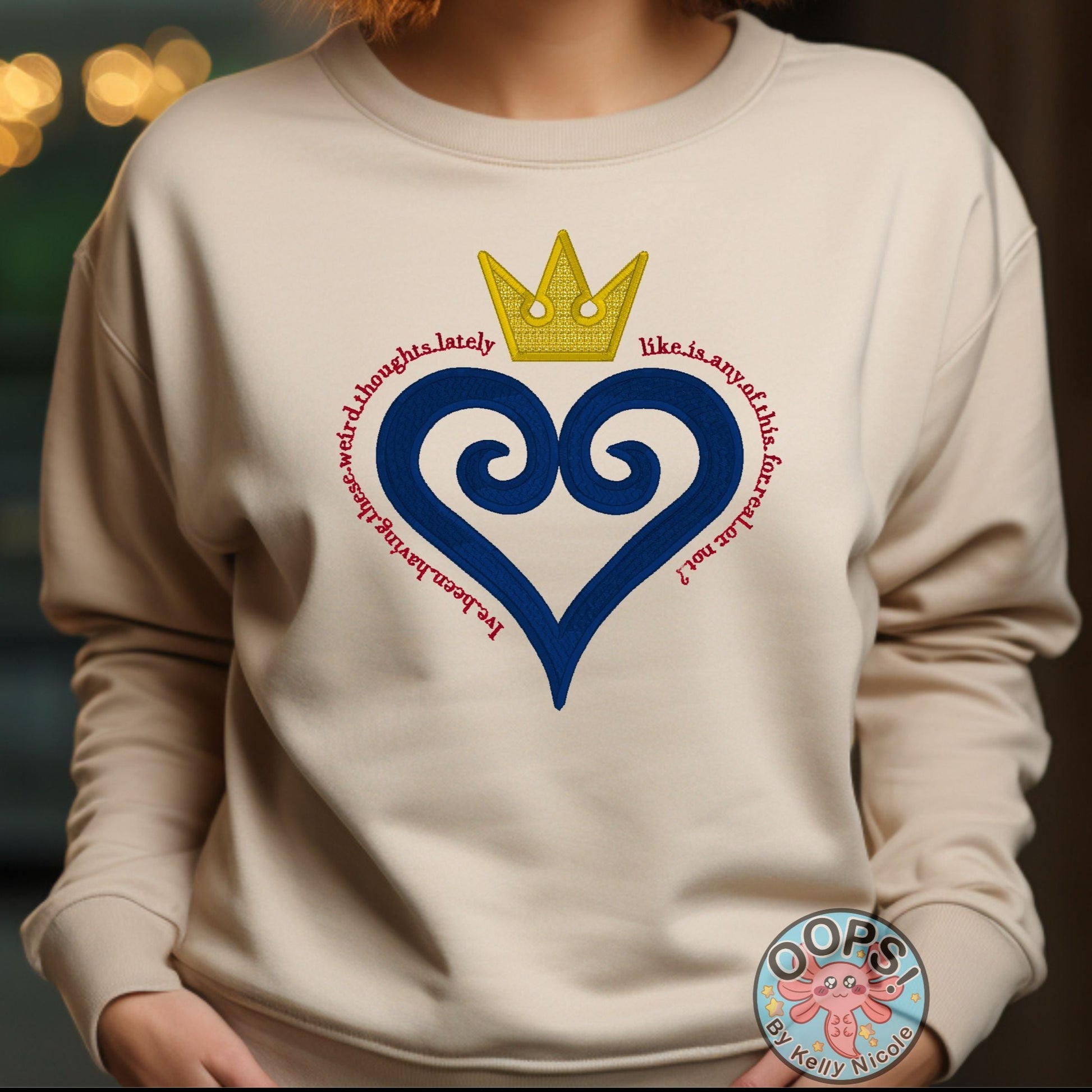  Disney Kingdom Hearts Video Game Shirt.  Embroidered Heavyweight Unisex Sweatshirt in Sand.  Shop online today to get yours at HTTPS://OOPSBYKELLYNICOLE.COM 