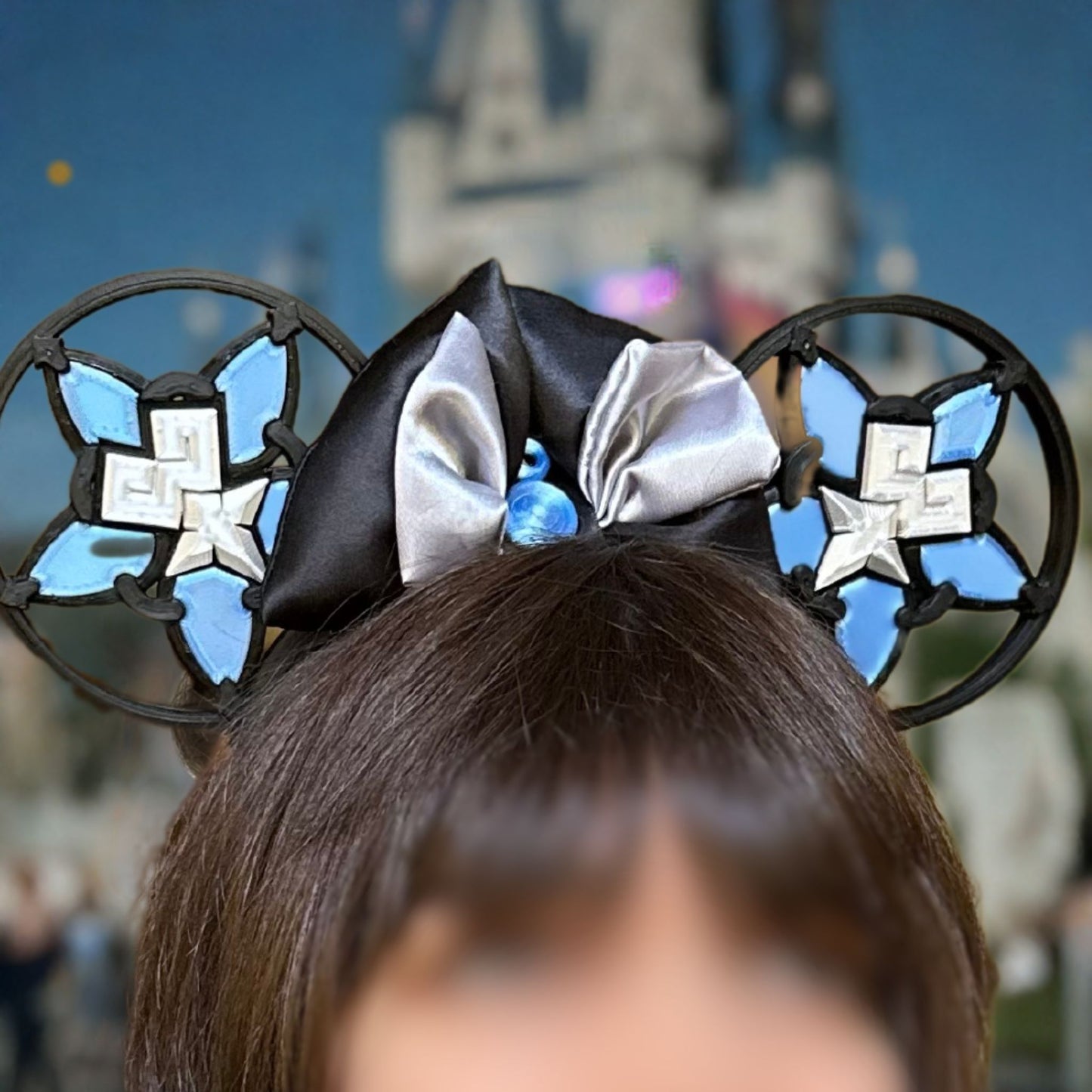 Kingdom Hearts "Aqua" EARS o BOW para parques temáticos, cosplay o coleccionistas. Grandes orejas de Mickey unisex para WDW Bound, visitas al parque o vacaciones.