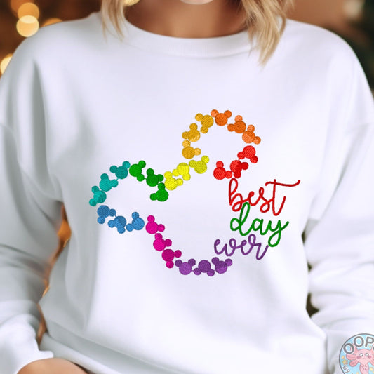 DISNEY BEST DAY EVER MICKEY SHIRT Embroidered  Heavyweight Unisex Sweatshirt in WHITE.  Shop online today to get yours at HTTPS://OOPSBYKELLYNICOLE.COM 