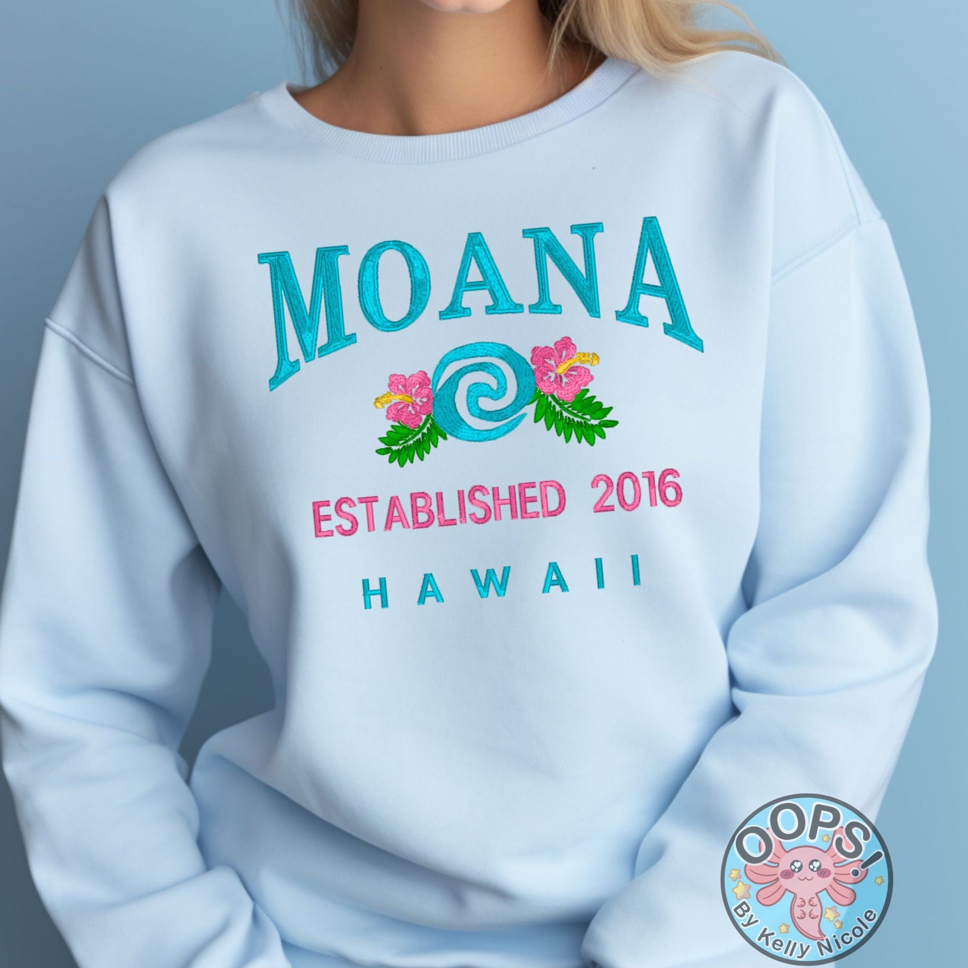 “MOANA”  Disney Princess  Embroidered  Heavyweight Unisex Sweatshirt in BLUE.  Shop online today to get yours at HTTPS://OOPSBYKELLYNICOLE.COM 