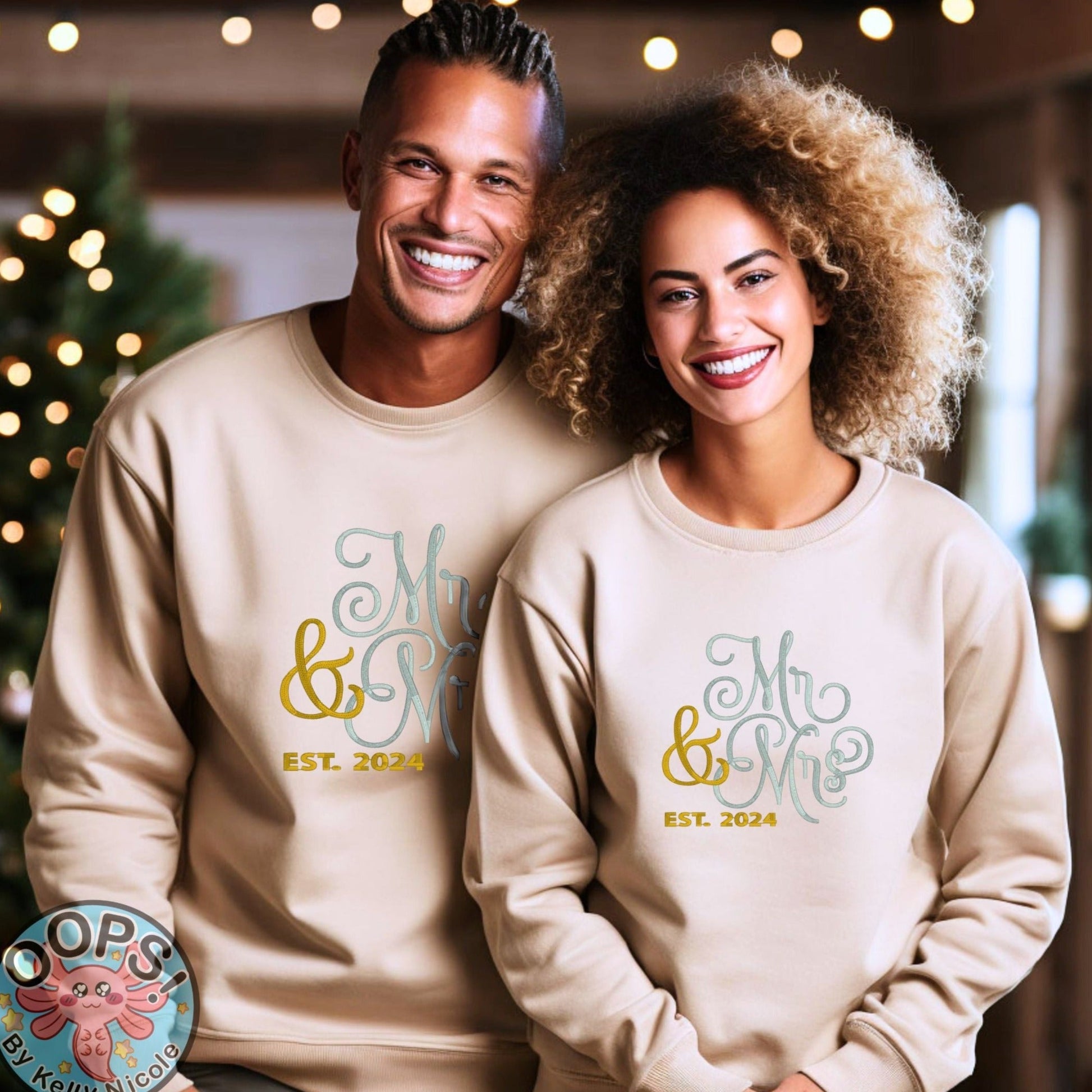 “Mr & Mrs” Wedding or Anniversary Pullover customized with the year of your Wedding Embroidered Heavyweight Unisex Sweatshirt in SAND  Shop online today to get yours at HTTPS://OOPSBYKELLYNICOLE.COM 