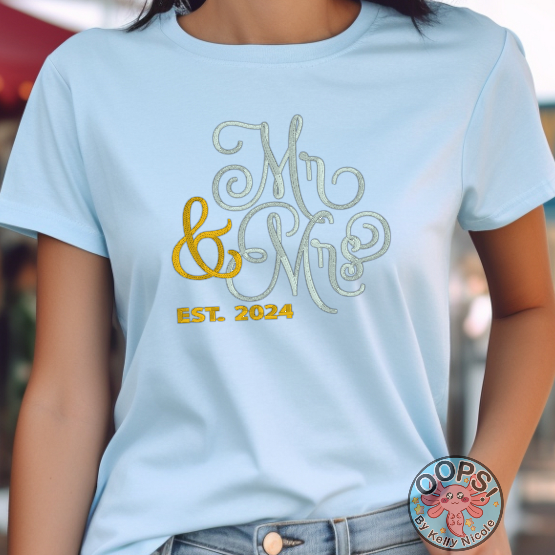 “Mr & Mrs” Wedding or Anniversary Pullover customized with the year of your Wedding .Embroidered Heavyweight Unisex Comfort Colors T-shirt iN BLUE Shop online today to get yours at HTTPS://OOPSBYKELLYNICOLE.COM 