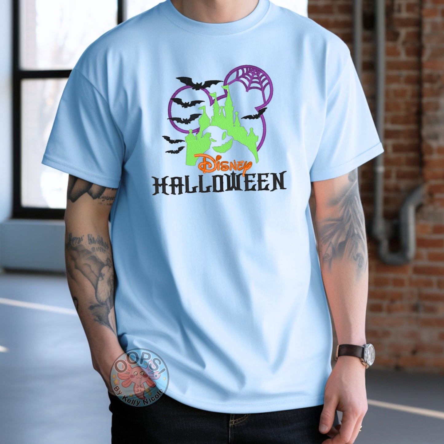 Embroidered DISNEY "Oogie Boogie" Nightmare Before Christmas Halloween Unisex T-shirt in BLue. Great for vacation or anytime Cozy comfort wear. Order yours today at HTTPS://OOPSBYKELLYNICOLE.COM