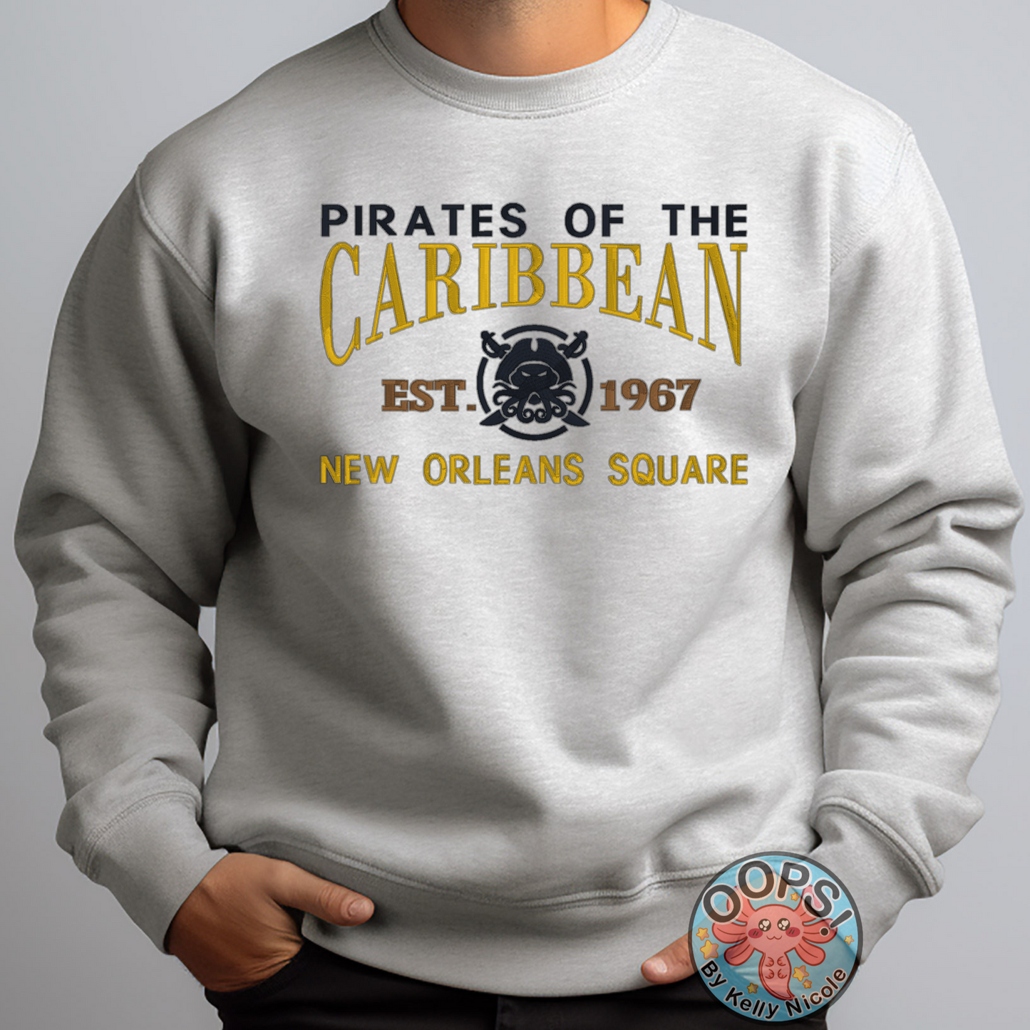 Disney “Pirates of the Caribbean” Embroidered Fandom Shirt. Heavyweight Unisex Sweatshirt in Ash.  Shop online today to get yours at HTTPS://OOPSBYKELLYNICOLE.COM 