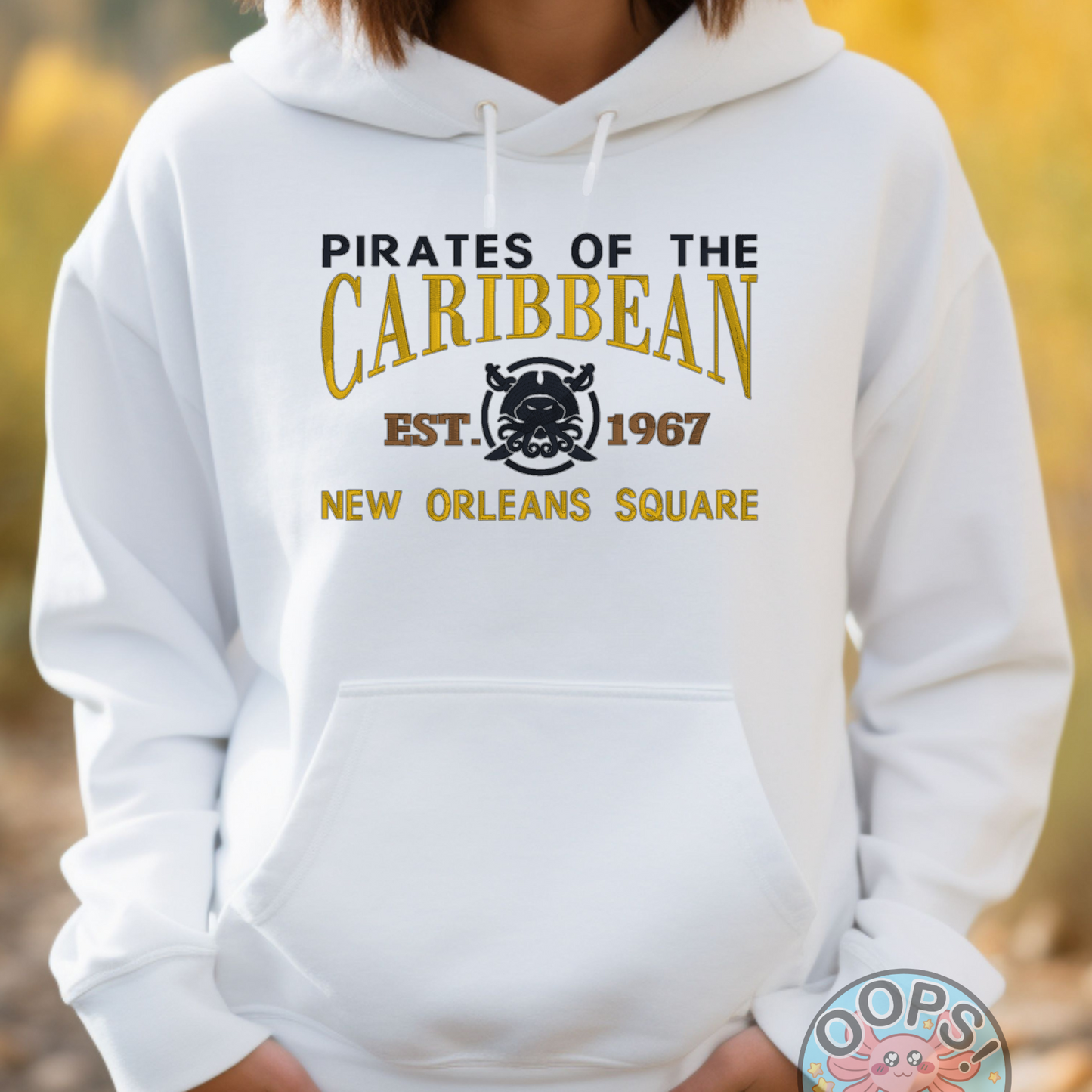 Disney “Pirates of the Caribbean” Embroidered Fandom Shirt. Embroidered Heavyweight Unisex Hoodie in White.  Shop online today to get yours at HTTPS://OOPSBYKELLYNICOLE.COM 