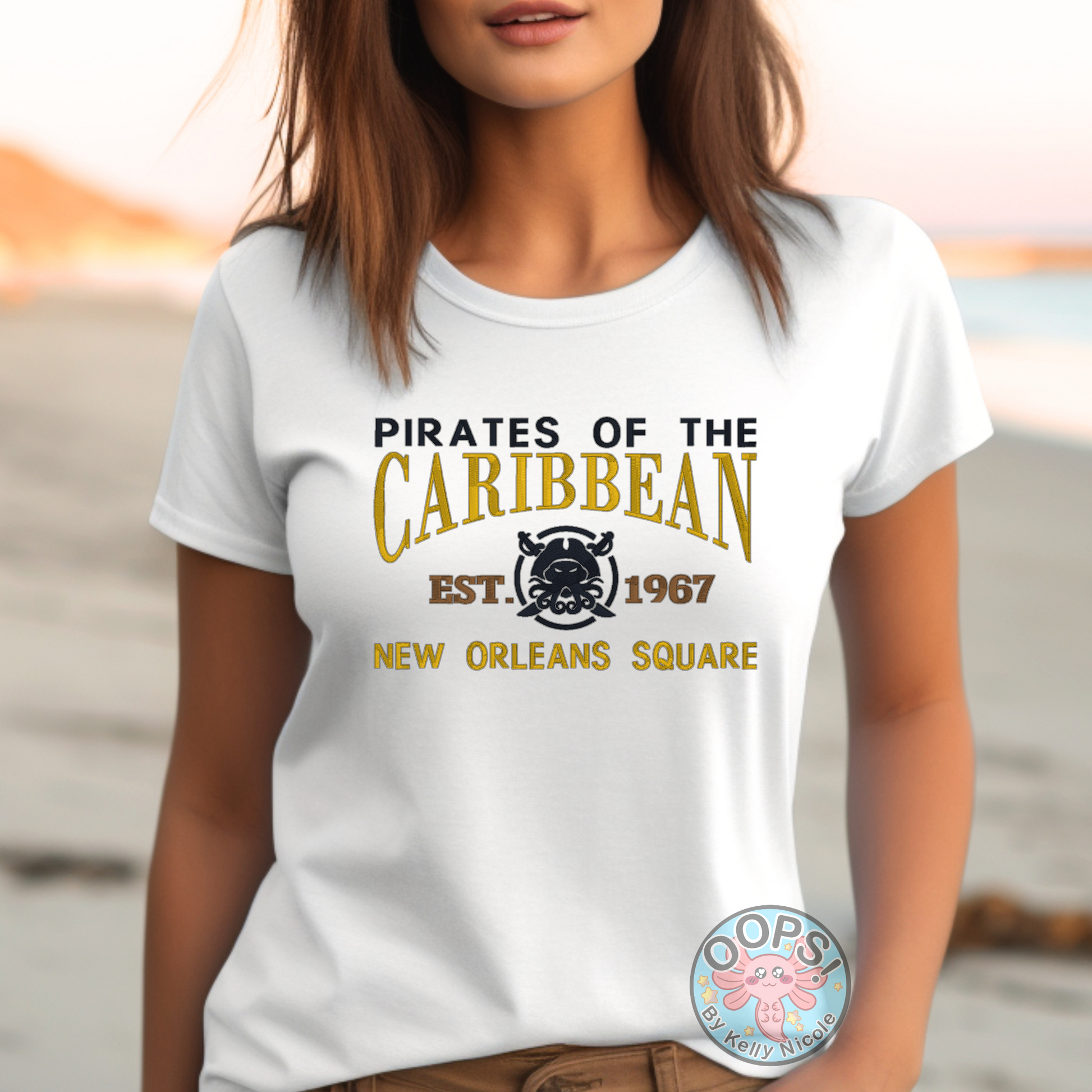 Embroidered Disney “Pirates of the Caribbean” white Unisex Comfort Colors T-Shirt perfect for Home, work or anytime cozy comfort wear.  Order yours today at https://oopsbykellynicole.com.