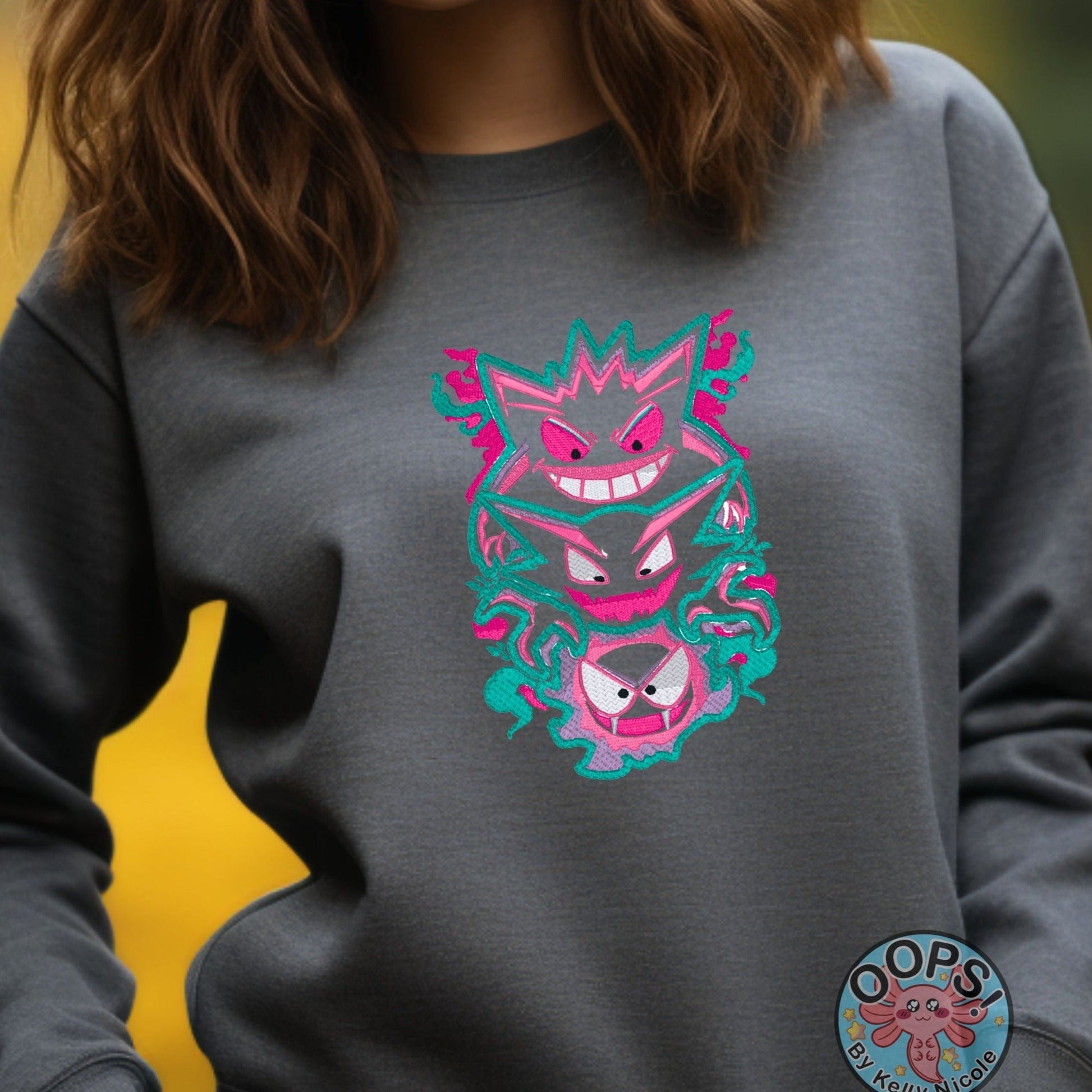 Ghost Pokemon-GO Embroidered Heavyweight Unisex Sweatshirt in CHARCOAL. Shop online today to get yours at HTTPS://OOPSBYKELLYNICOLE.COM 