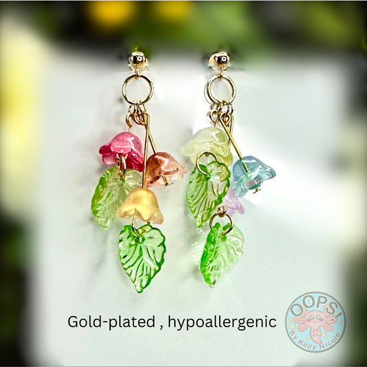 Pendientes colgantes florales arco iris, coloridos pendientes de declaración hipoalergénicos colgantes de flores del orgullo para cualquier ocasión o regalo de joyería hecha a mano