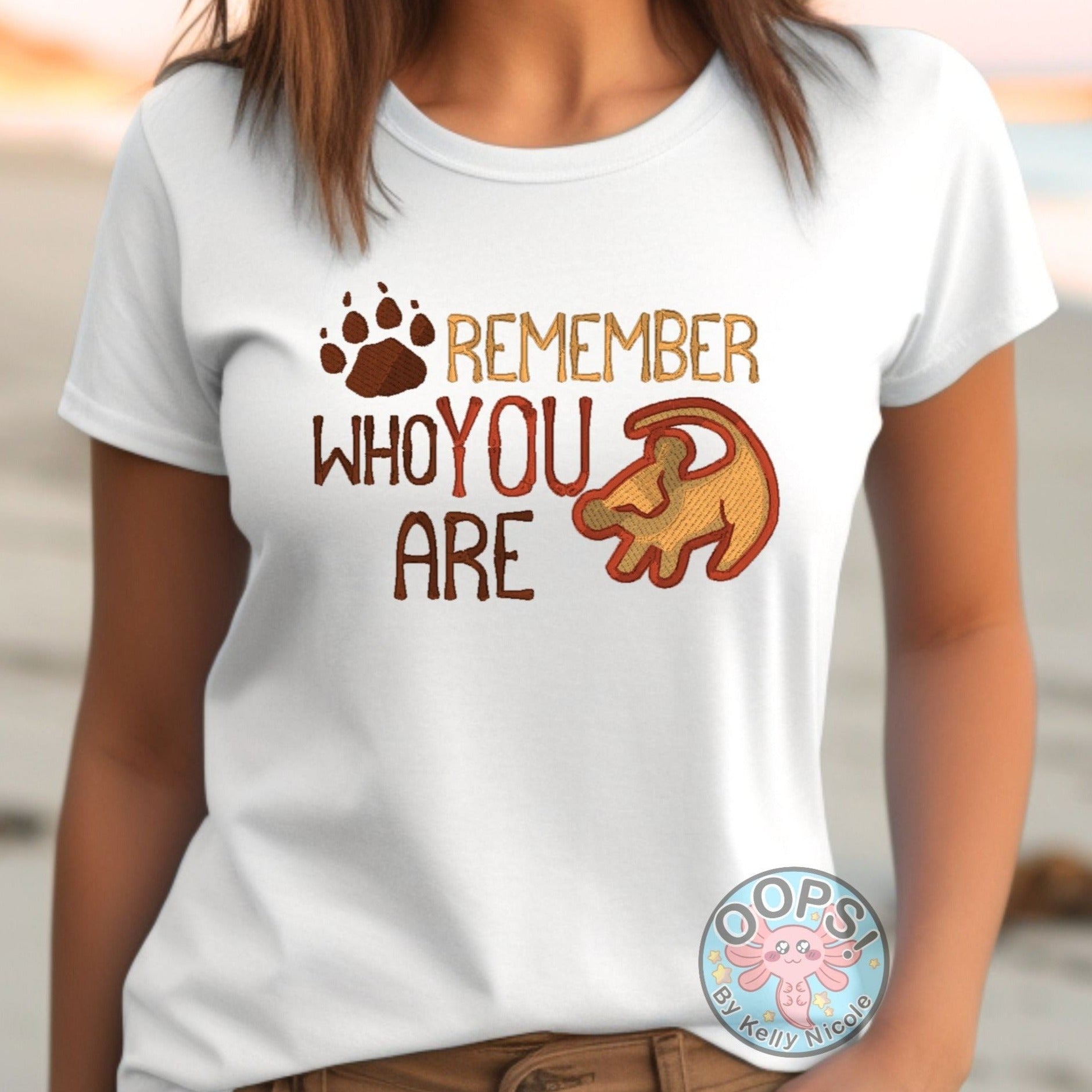 “Disney Lion King “REMEMBER WHO YOU ARE”  Inspirational Embroidered Heavyweight Unisex Comfort Colors T-shirt iN WHITE. Shop online today to get yours at HTTPS://OOPSBYKELLYNICOLE.COM 