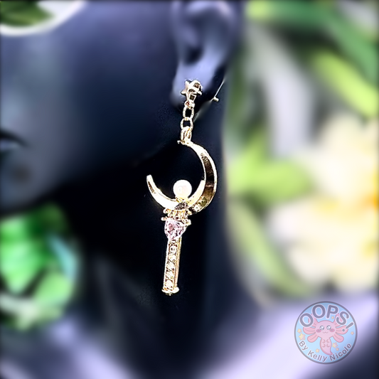 Hermosos aretes colgantes inspirados en anime "Magical Girl" para cosplay de varita de manga. Aretes hipoalergénicos, regalo para el hogar, el trabajo, el cosplay o el uso diario.