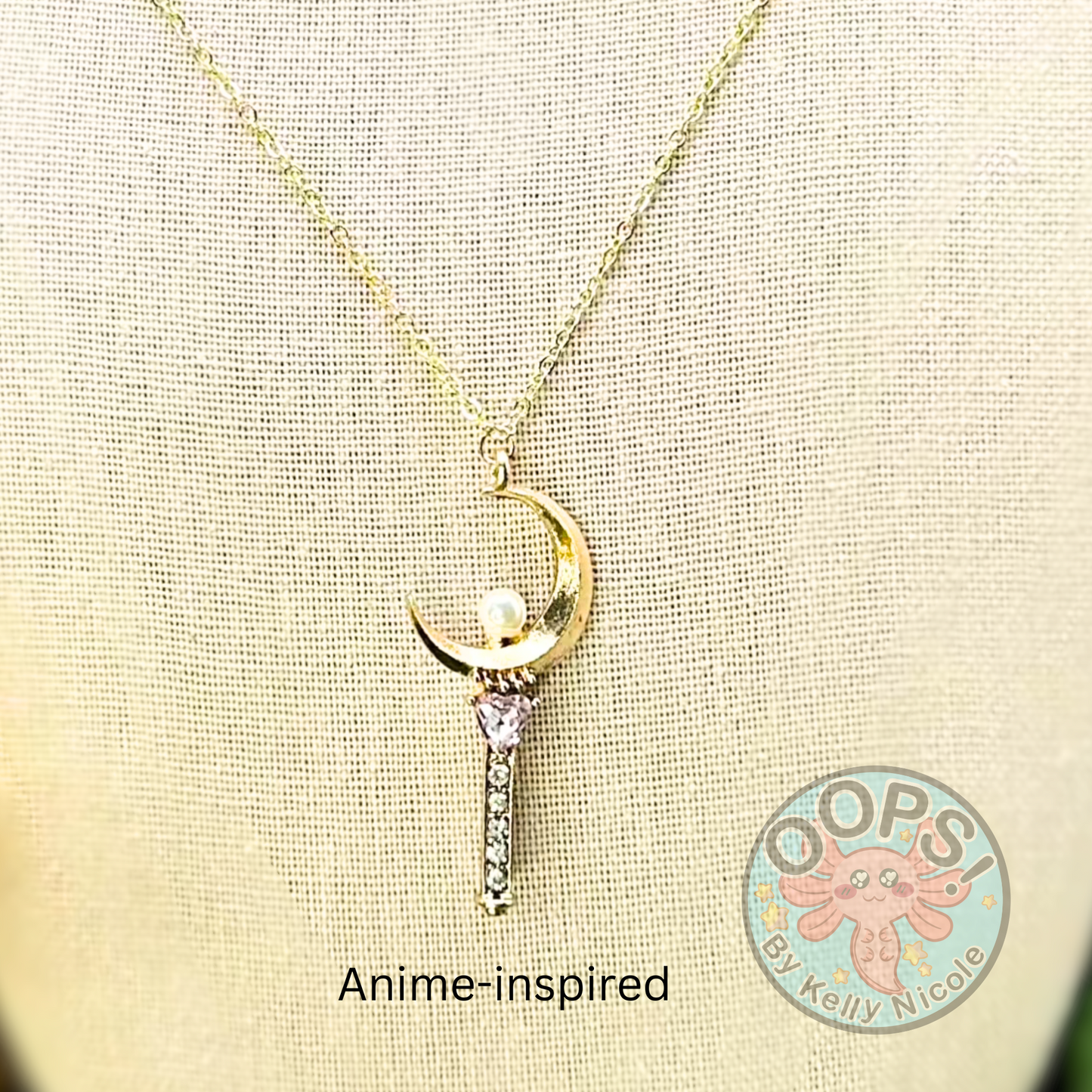 New Bundle! - Celestial Moon Gold-plated with Pearl and Pink CZ's, Magical girls inspired hypoallergenic Necklace and Drop Earrings Jewelry Set. Perfect for any occasion or Gift